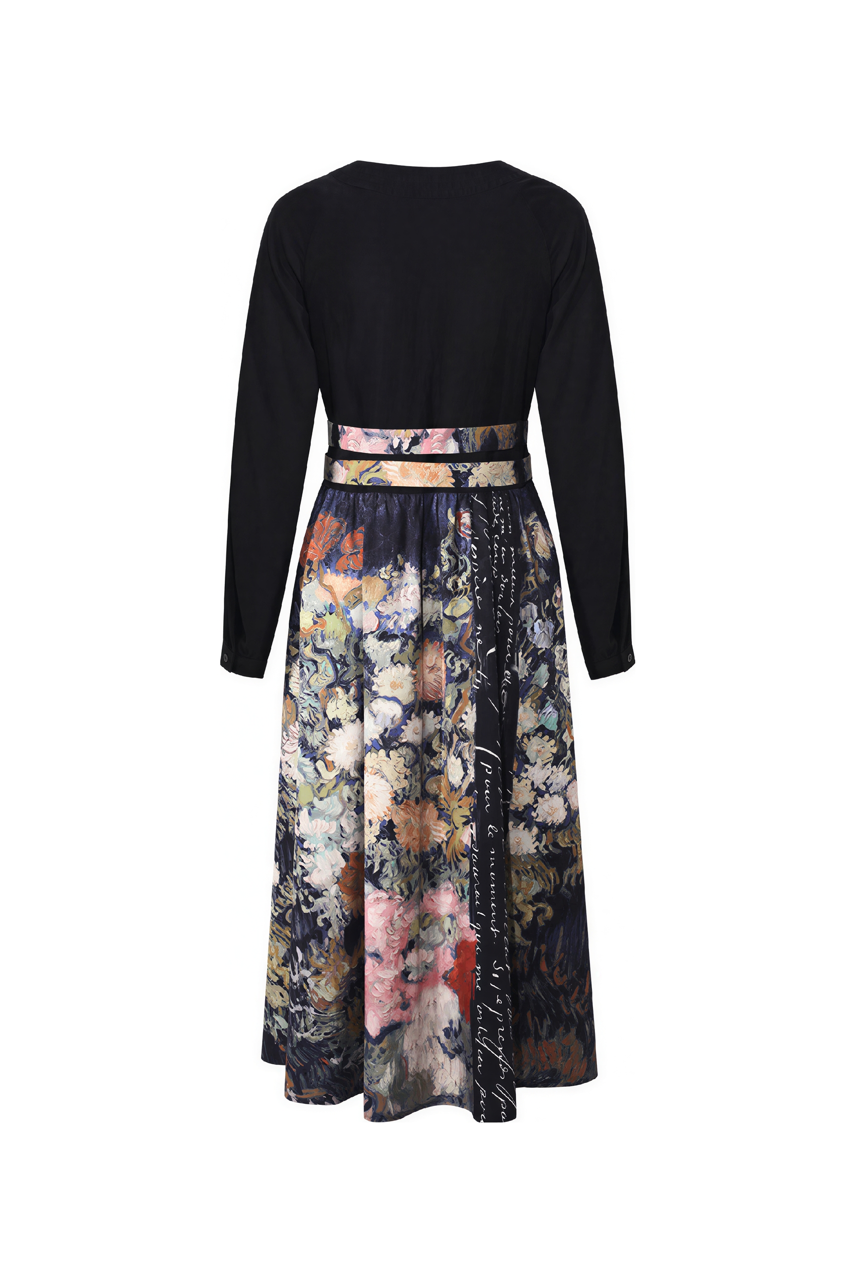 Van Gogh-Inspired French-Style V-Neck A-Line Dress