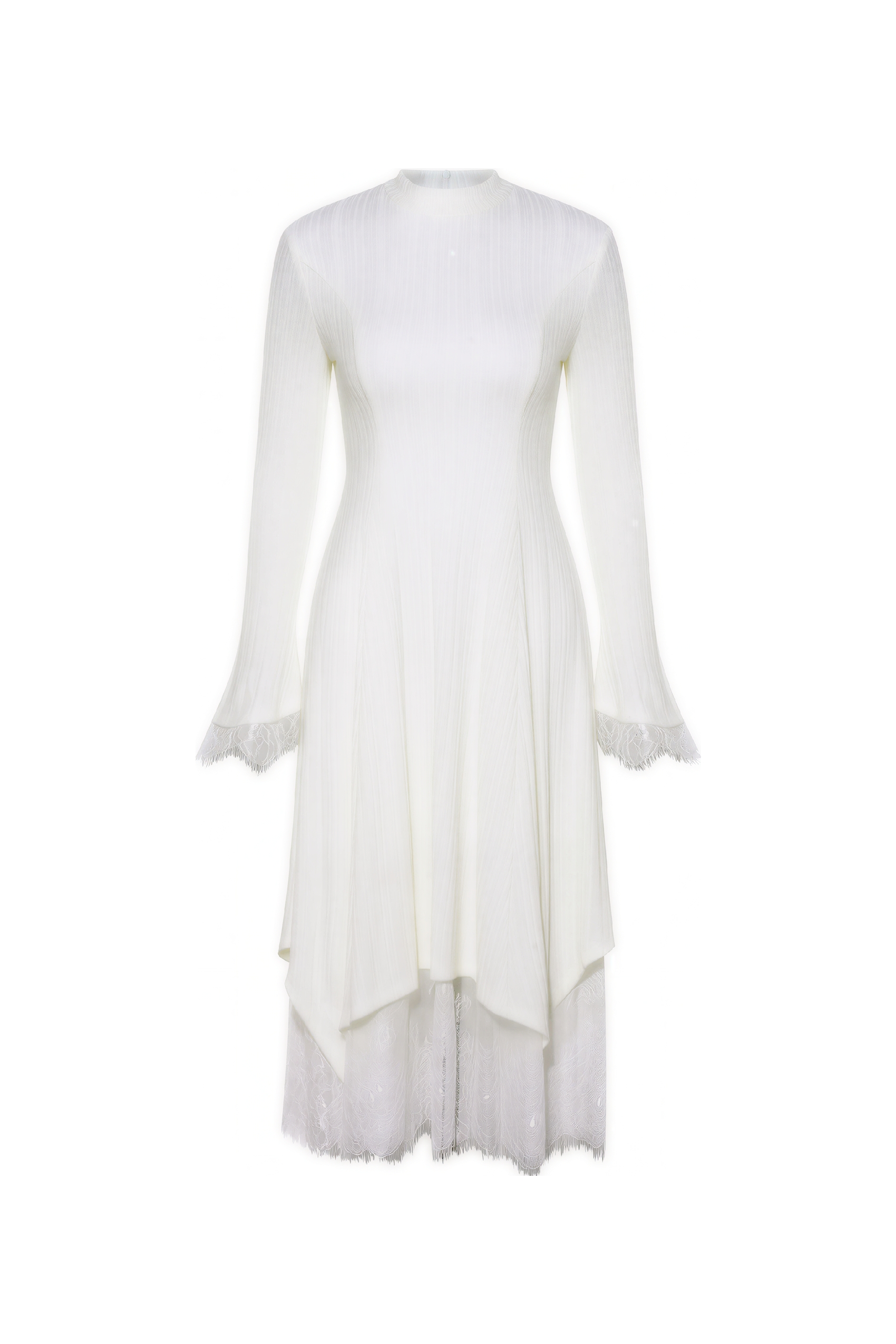 White Lace-Panel Knit Dress-LYONSENS