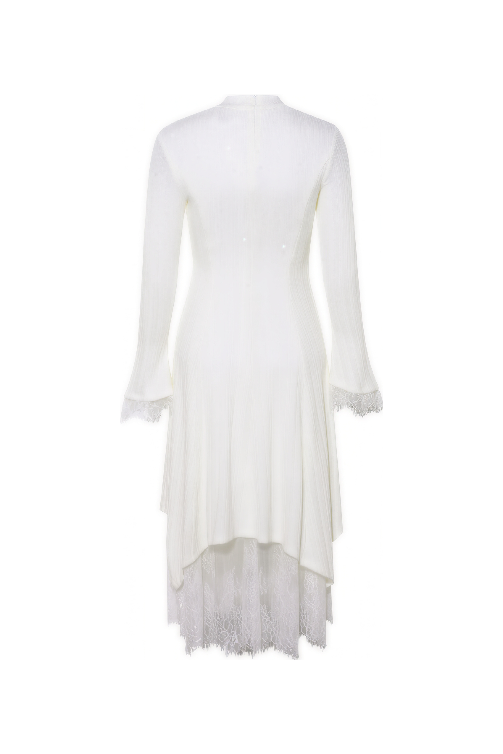 White Lace-Panel Knit Dress-LYONSENS
