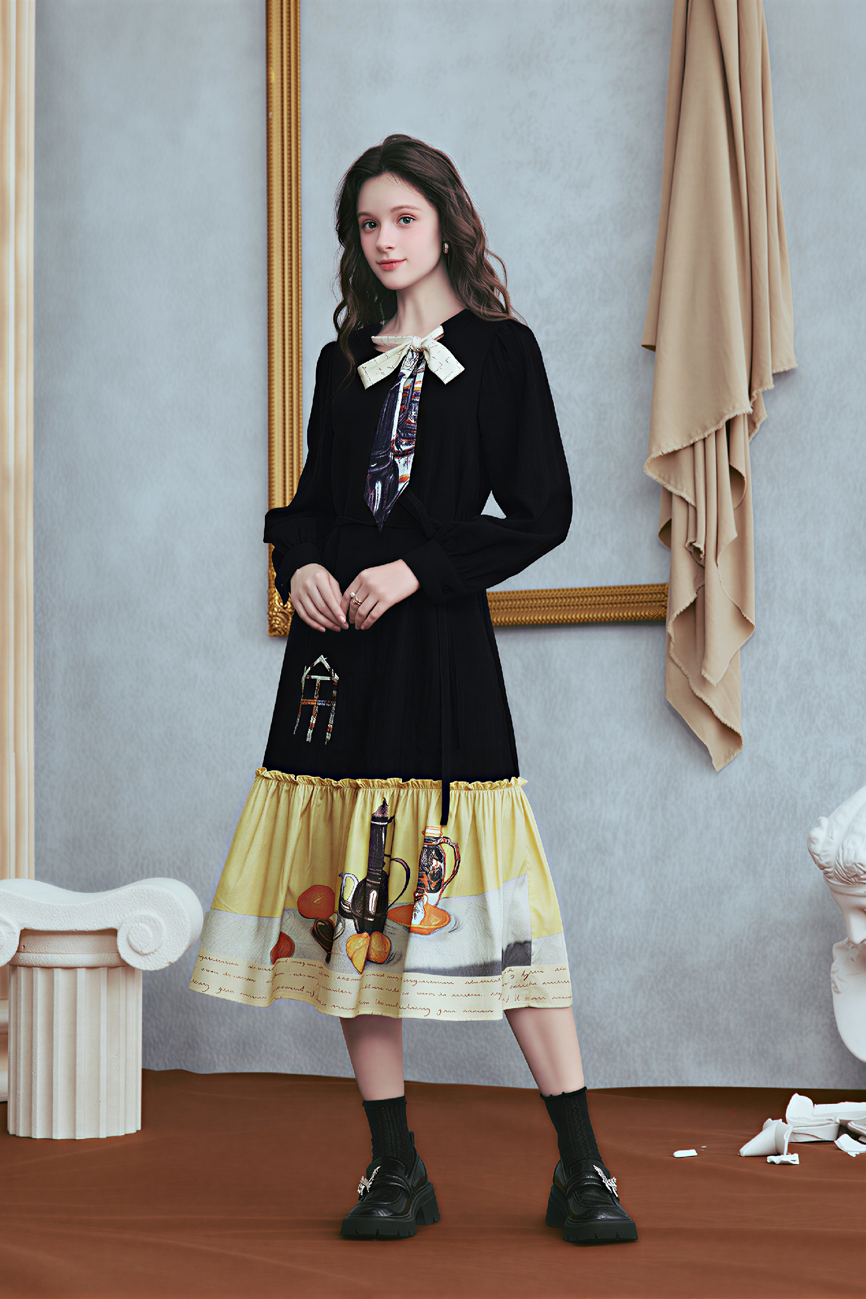 Van Gogh-Inspired Vintage Printed Slimming Dress