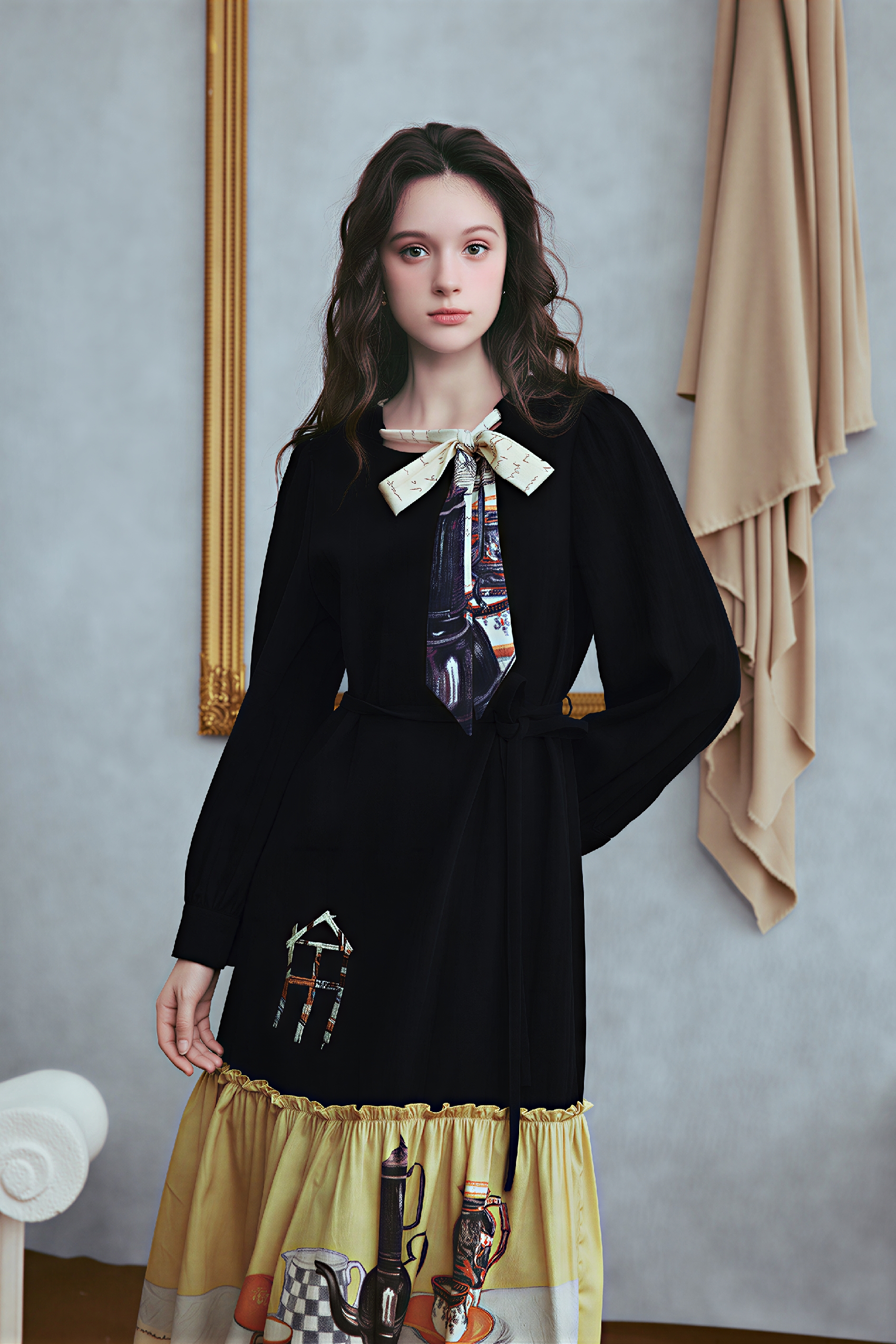 Van Gogh-Inspired Vintage Printed Slimming Dress