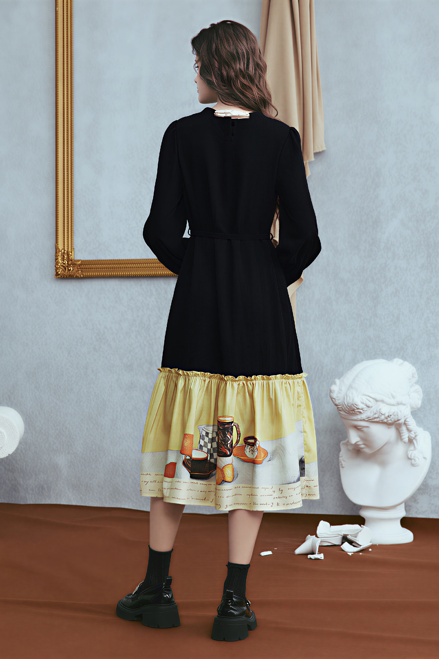 Van Gogh-Inspired Vintage Printed Slimming Dress