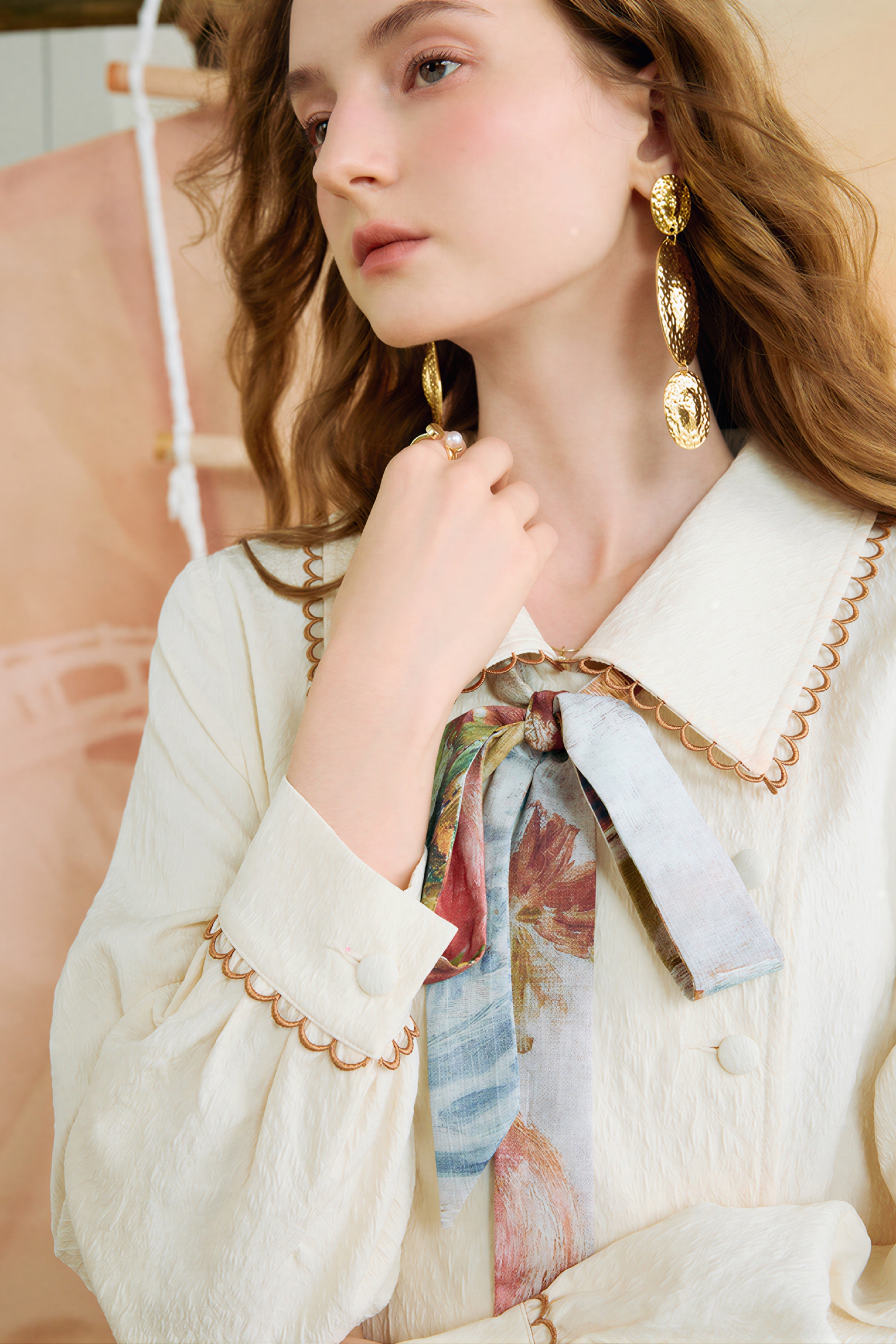 Van Gogh-Inspired Collared Relaxed Waist Dress