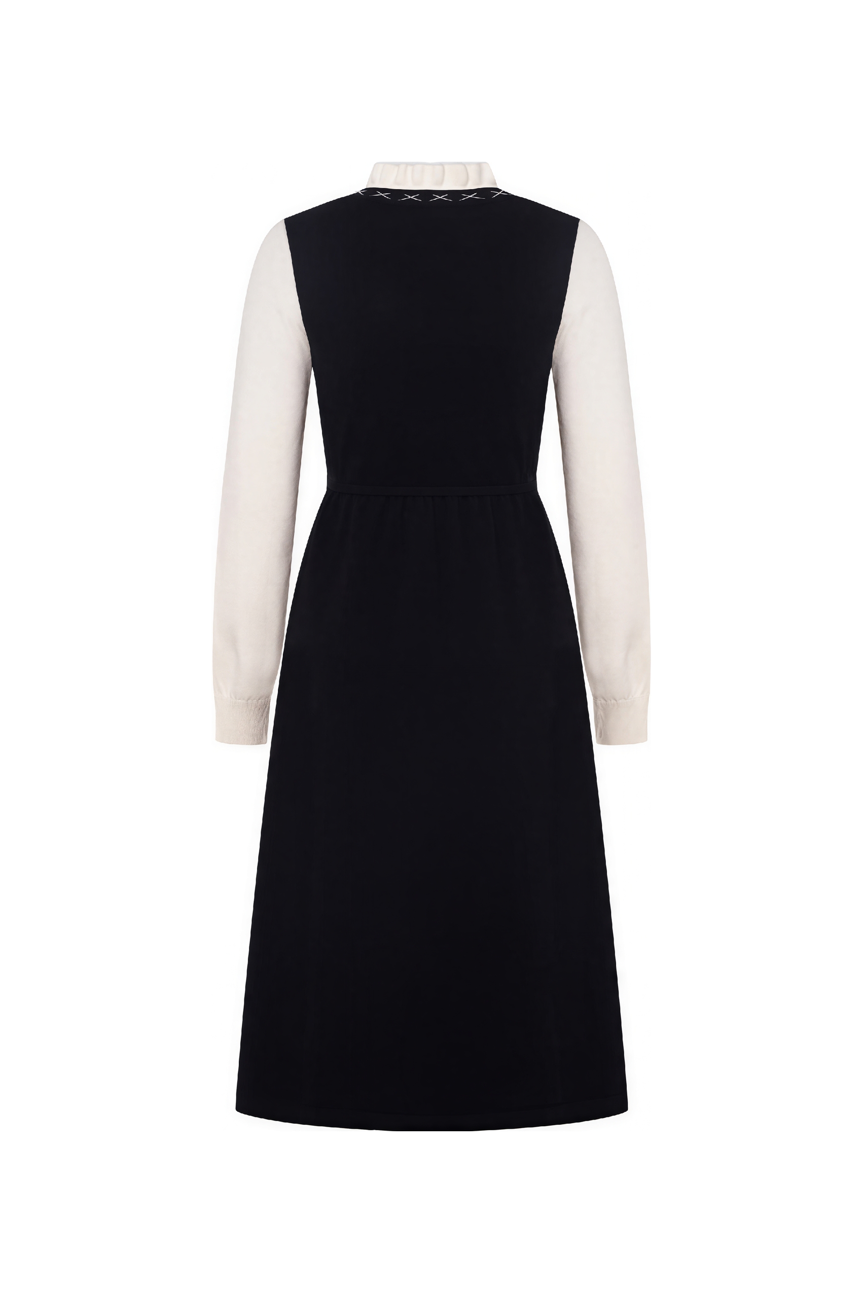 Van Gogh-Inspired Black Layered Knit Long-Sleeve Dress-LYONSENS