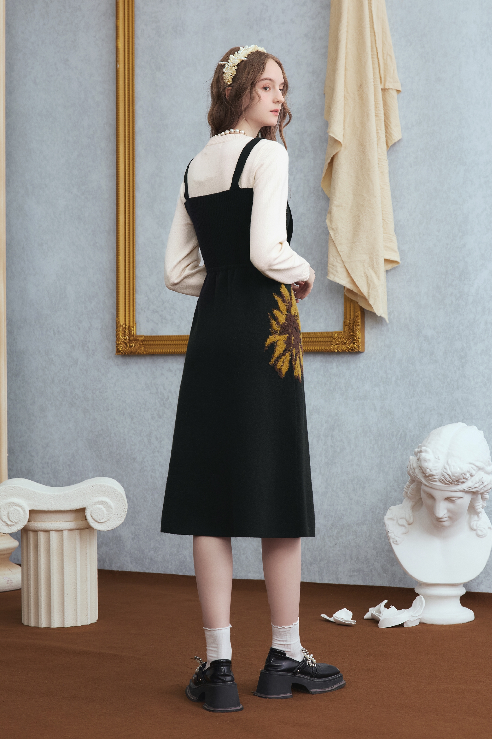 Van Gogh-Inspired Vintage Layered-Look Knit Dress