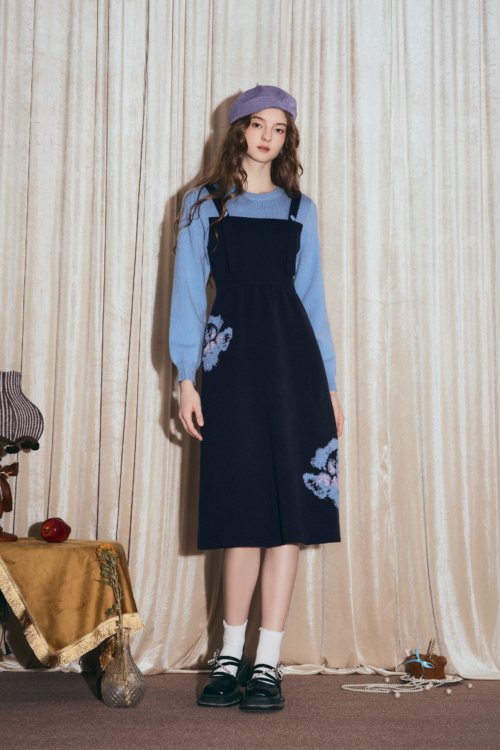 Van Gogh-Inspired Vintage Layered-Look Knit Dress