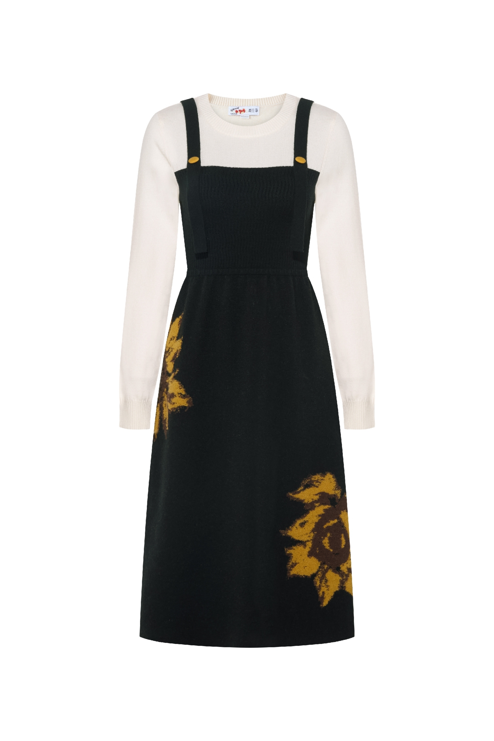 Van Gogh-Inspired Vintage Layered-Look Knit Dress