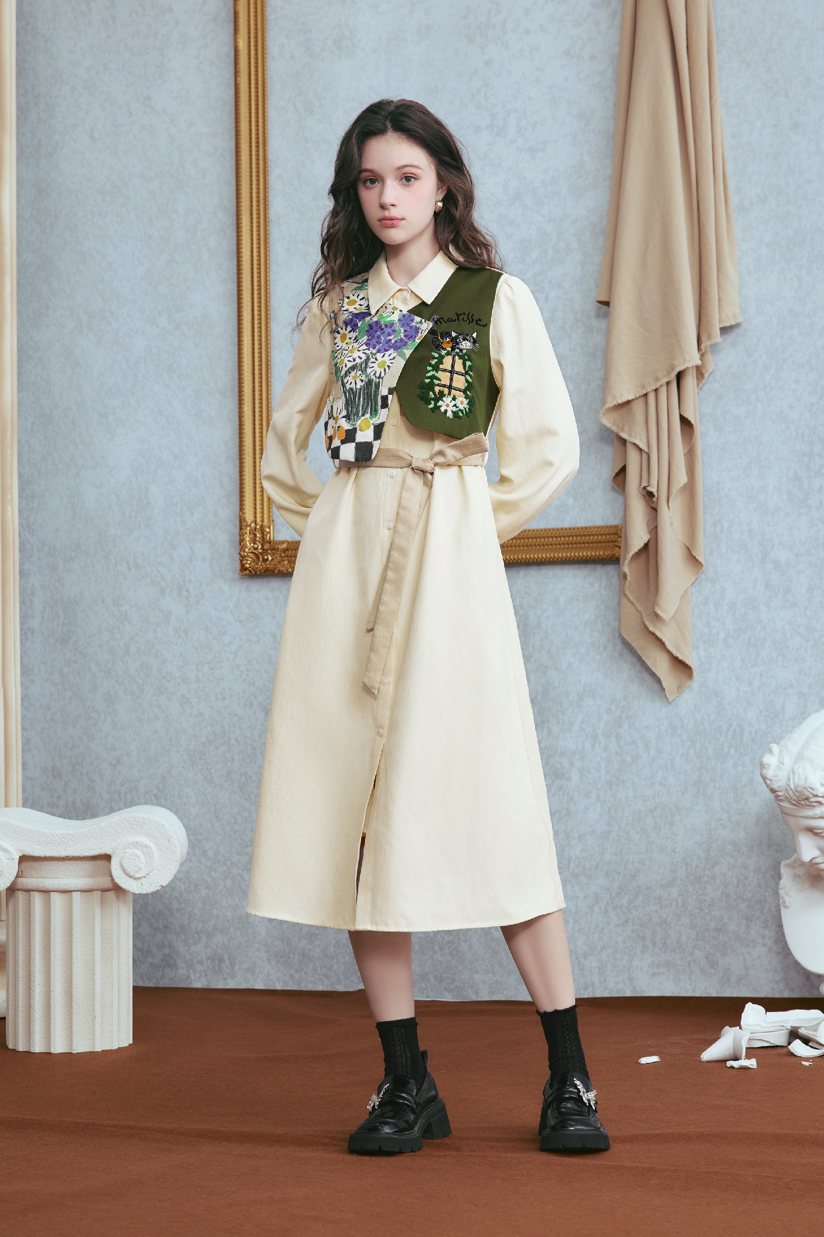 Van Gogh-Inspired Layered Long-Sleeve Dress