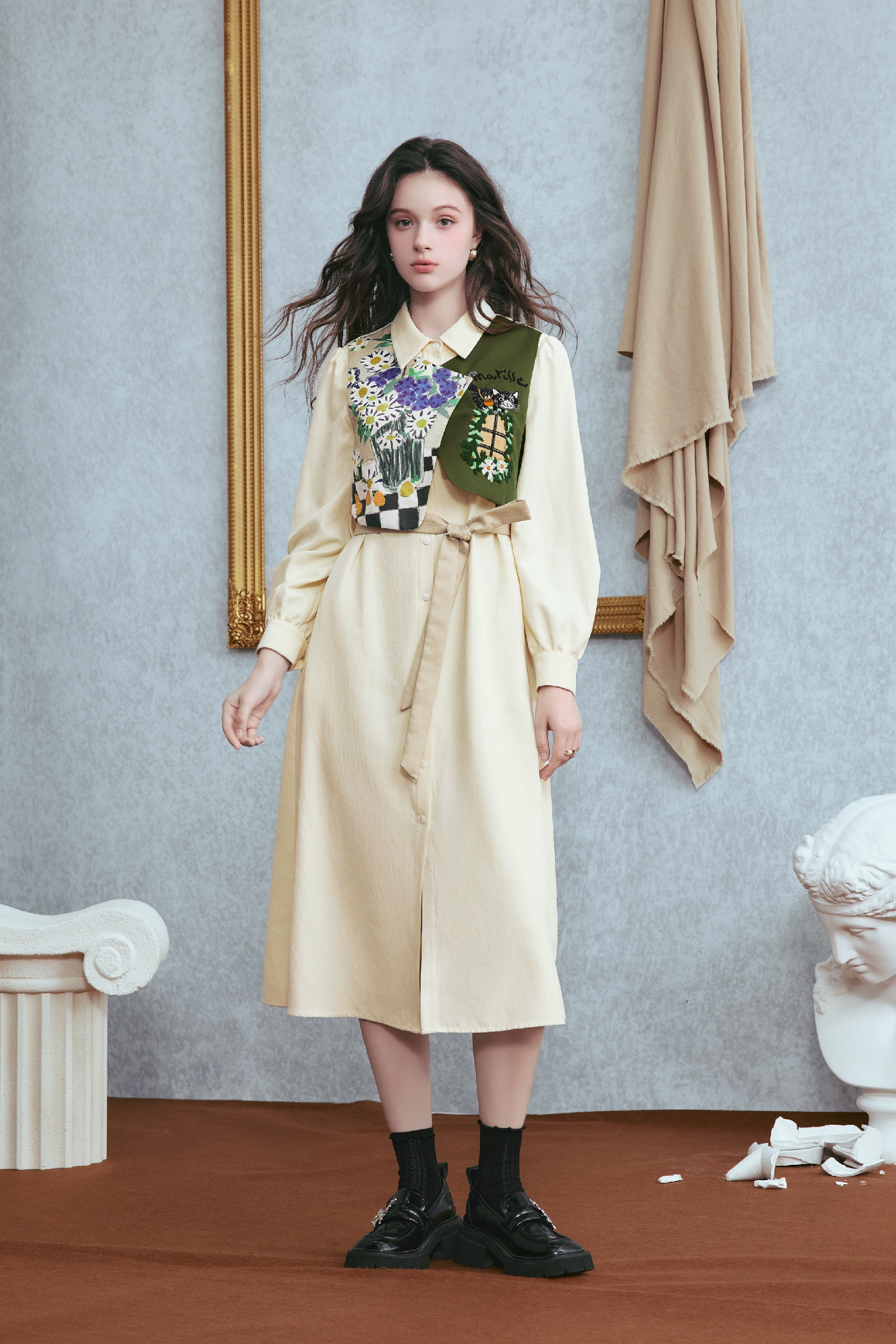 Van Gogh-Inspired Layered Long-Sleeve Dress