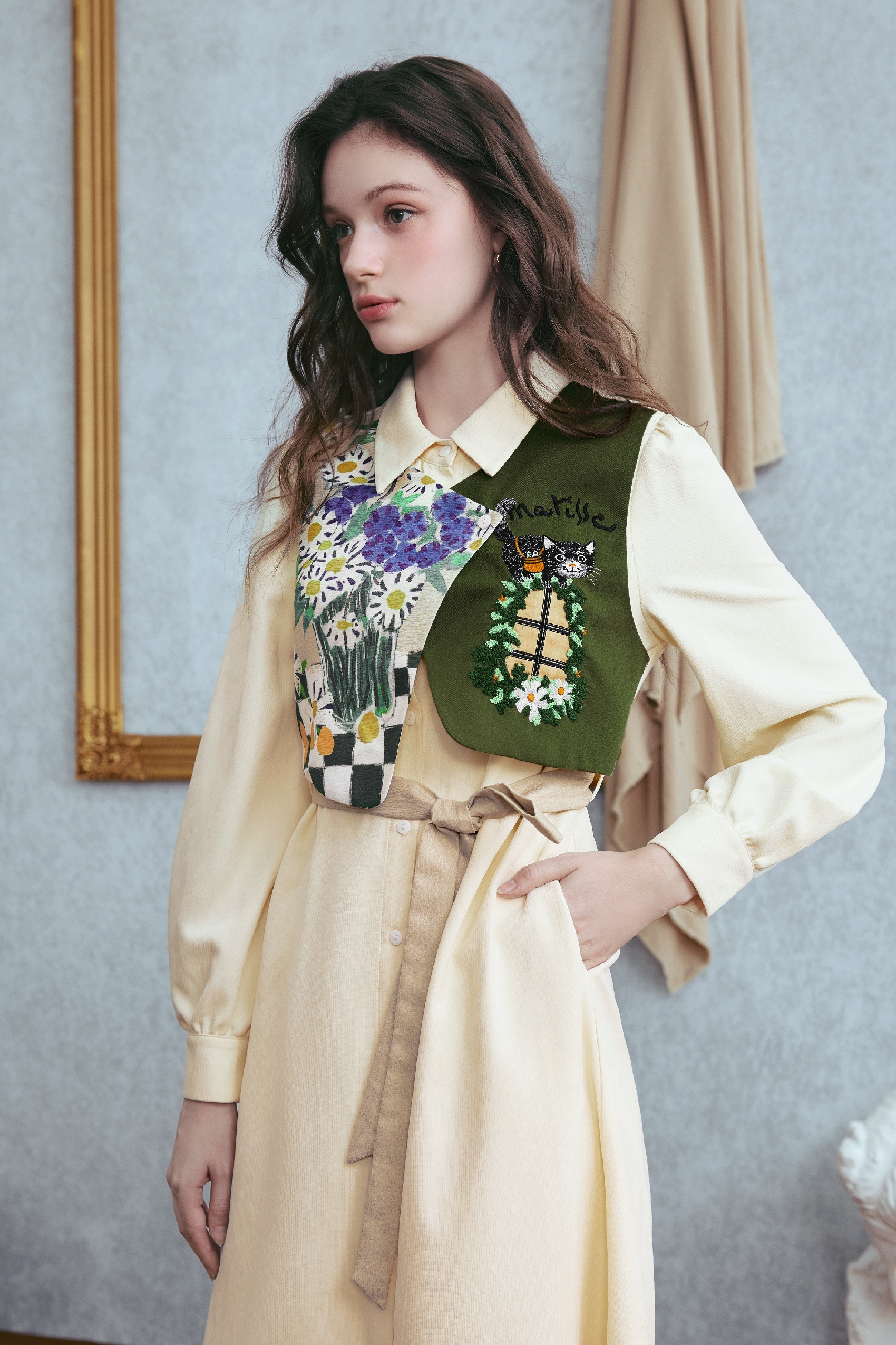 Van Gogh-Inspired Layered Long-Sleeve Dress