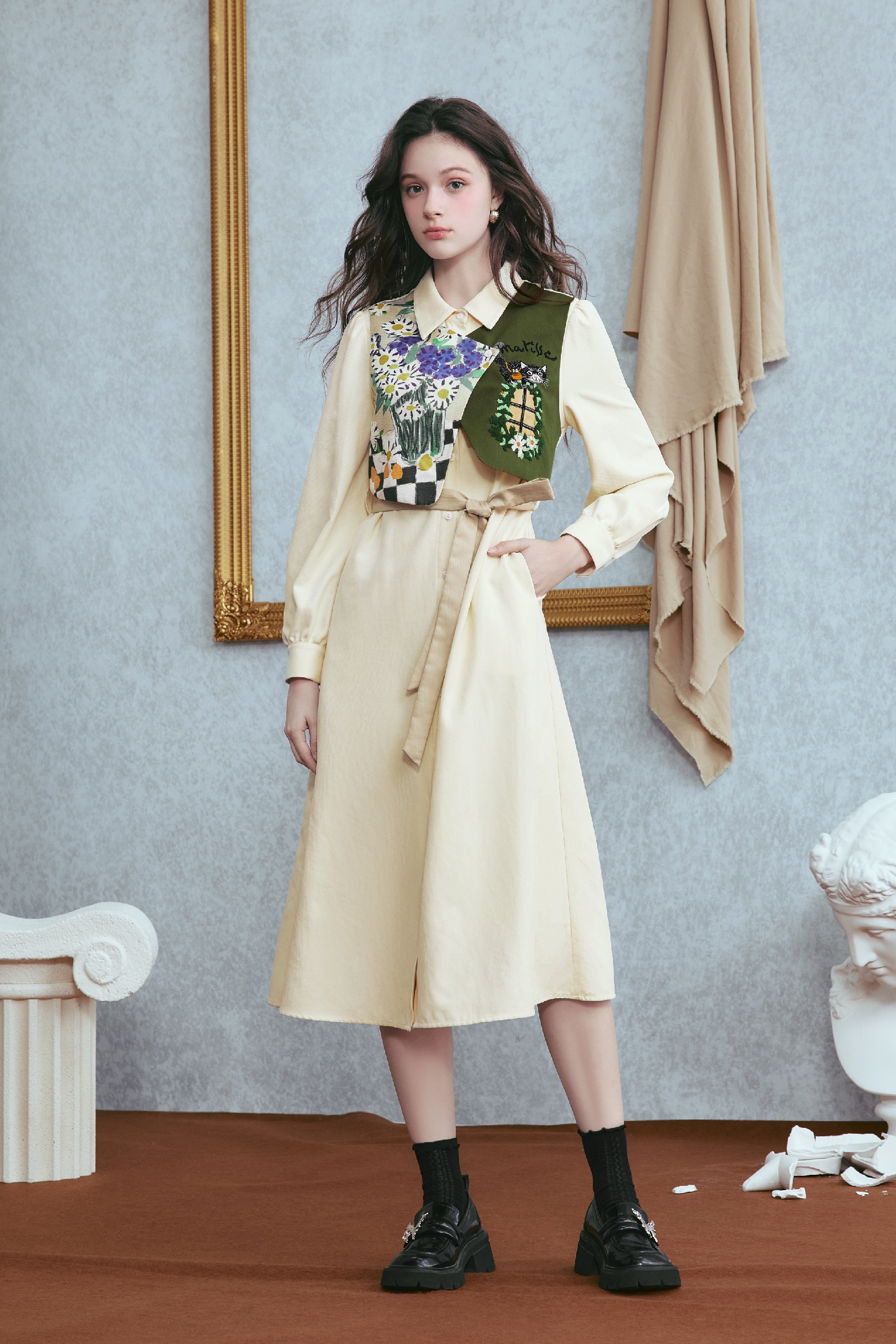 Van Gogh-Inspired Layered Long-Sleeve Dress