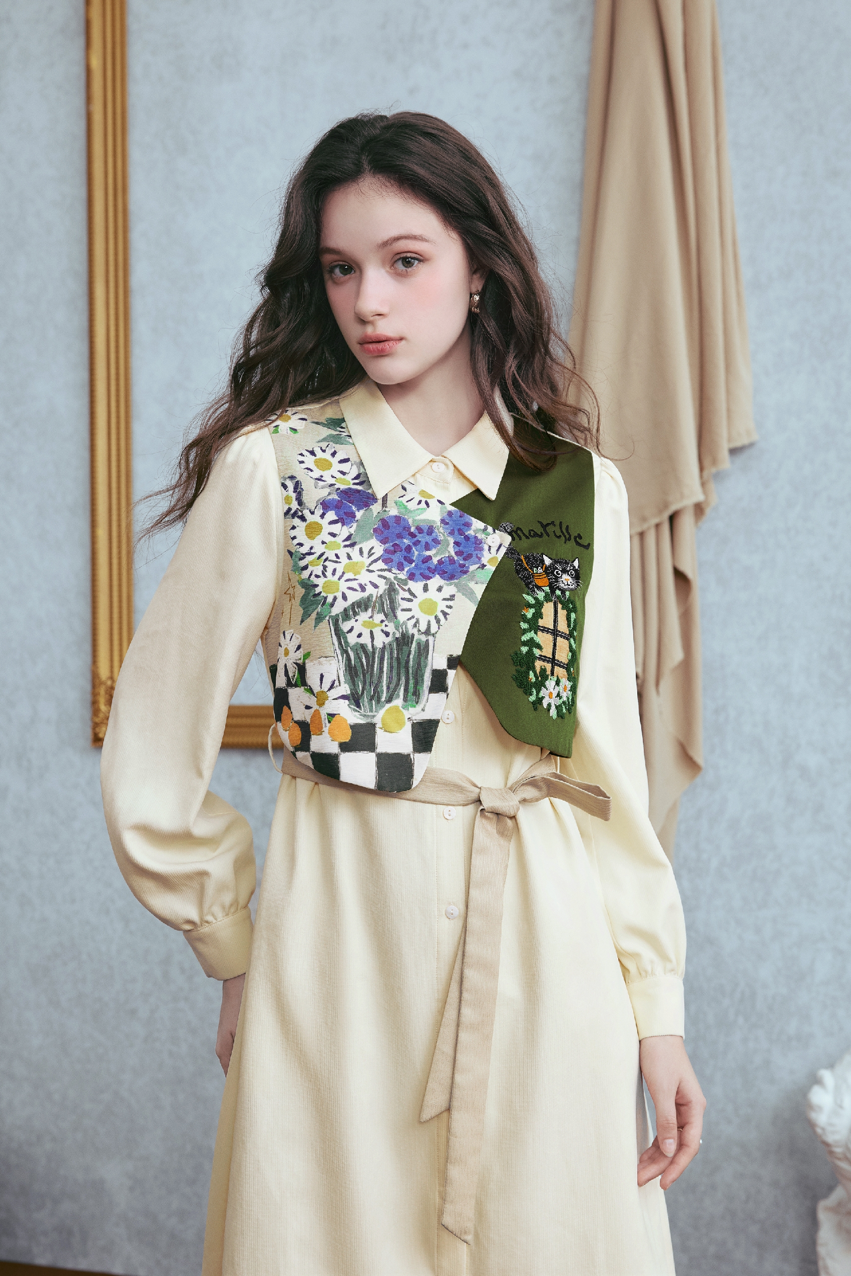 Van Gogh-Inspired Layered Long-Sleeve Dress