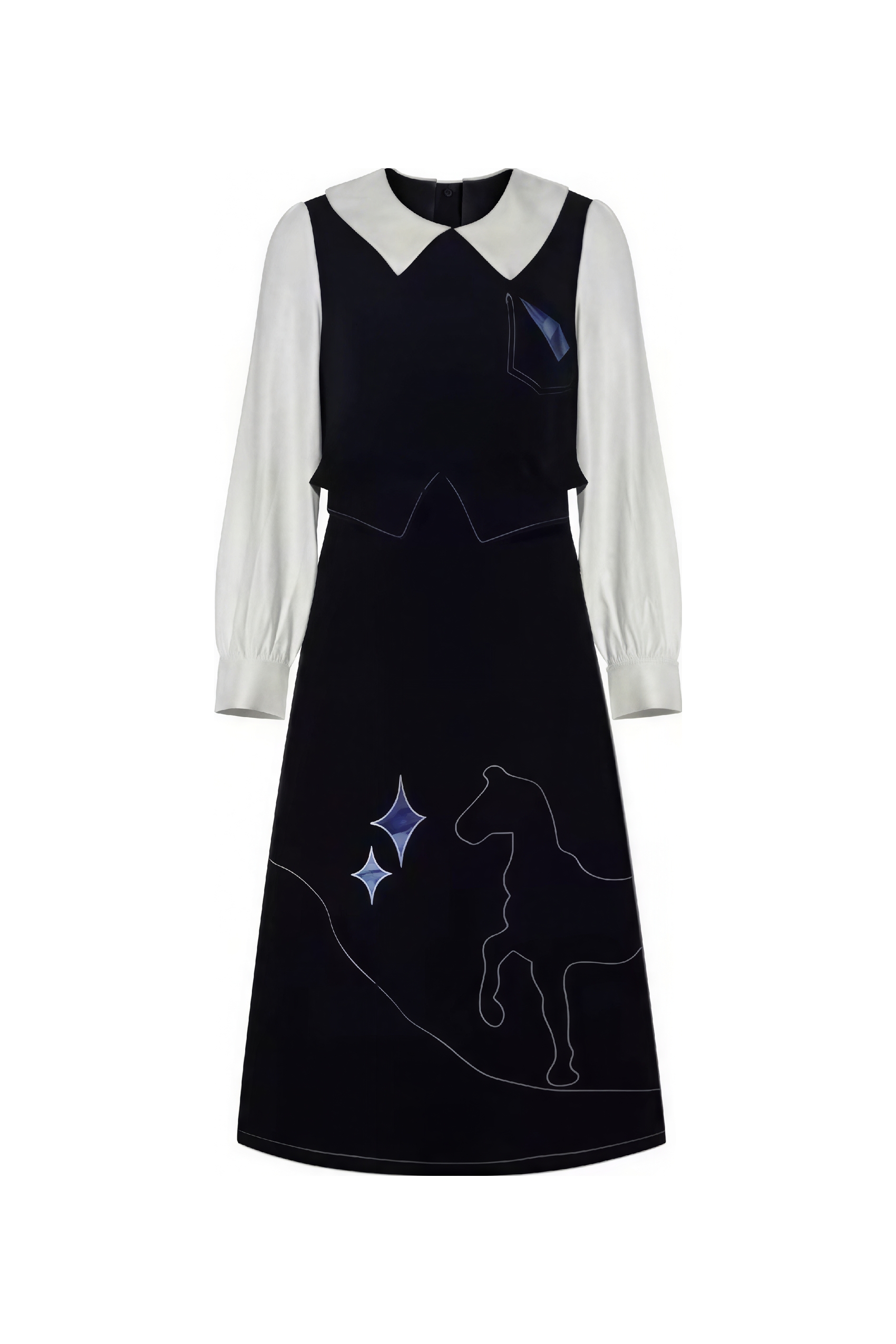 Van Gogh-Inspired Layered-Look Black Long-Sleeve Dress