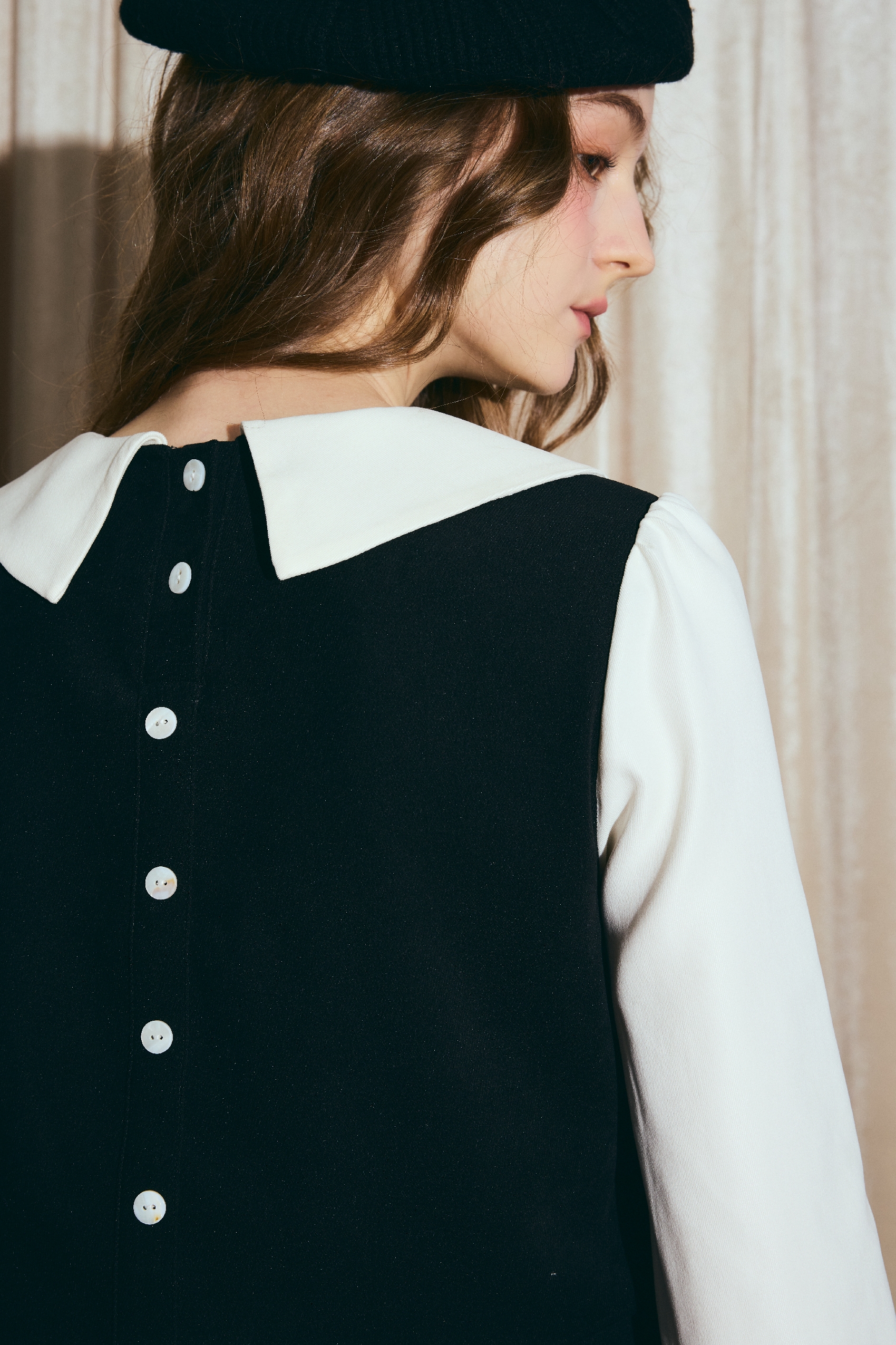 Van Gogh-Inspired Layered-Look Black Long-Sleeve Dress