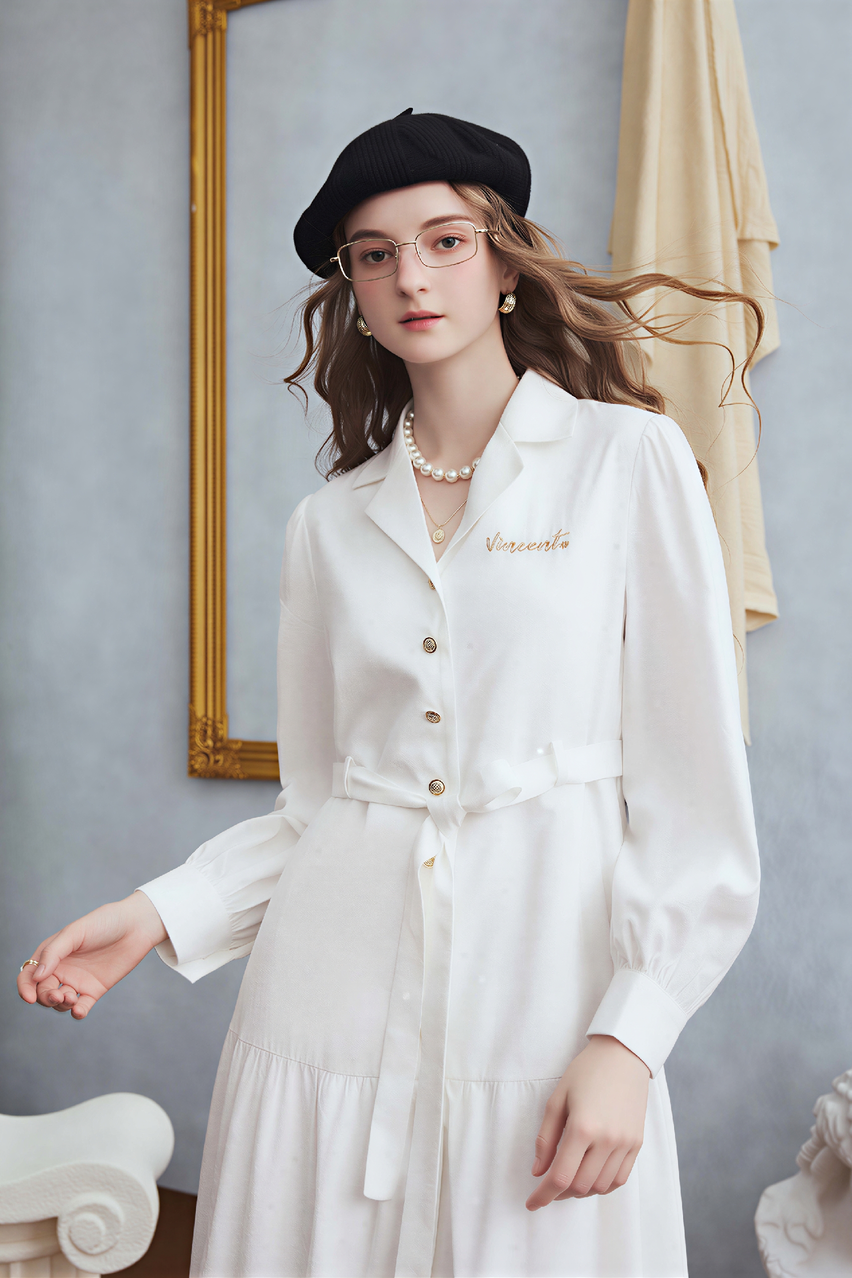 Matisse-Inspired Letter Embroidered Shirt Dress | LYONSENS Women's Fashion