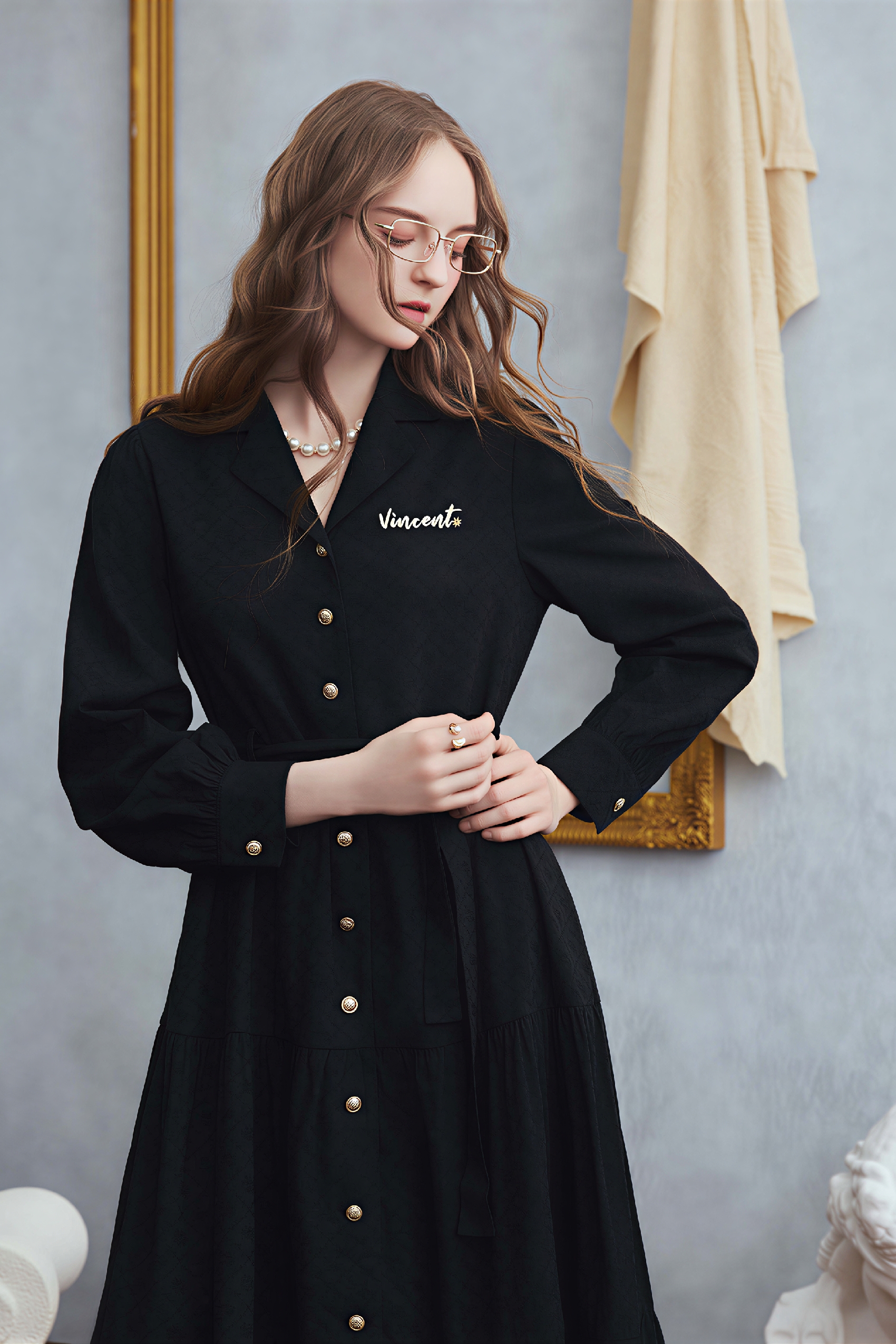 Matisse-Inspired Letter Embroidered Shirt Dress | LYONSENS Women's Fashion