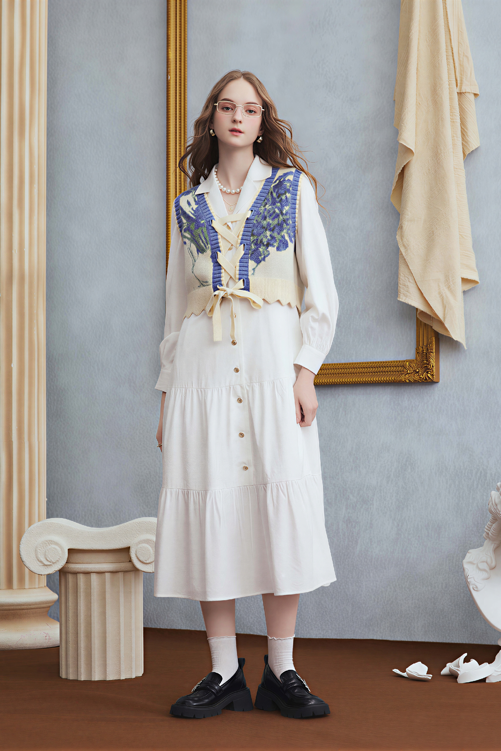 Matisse-Inspired Letter Embroidered Shirt Dress | LYONSENS Women's Fashion