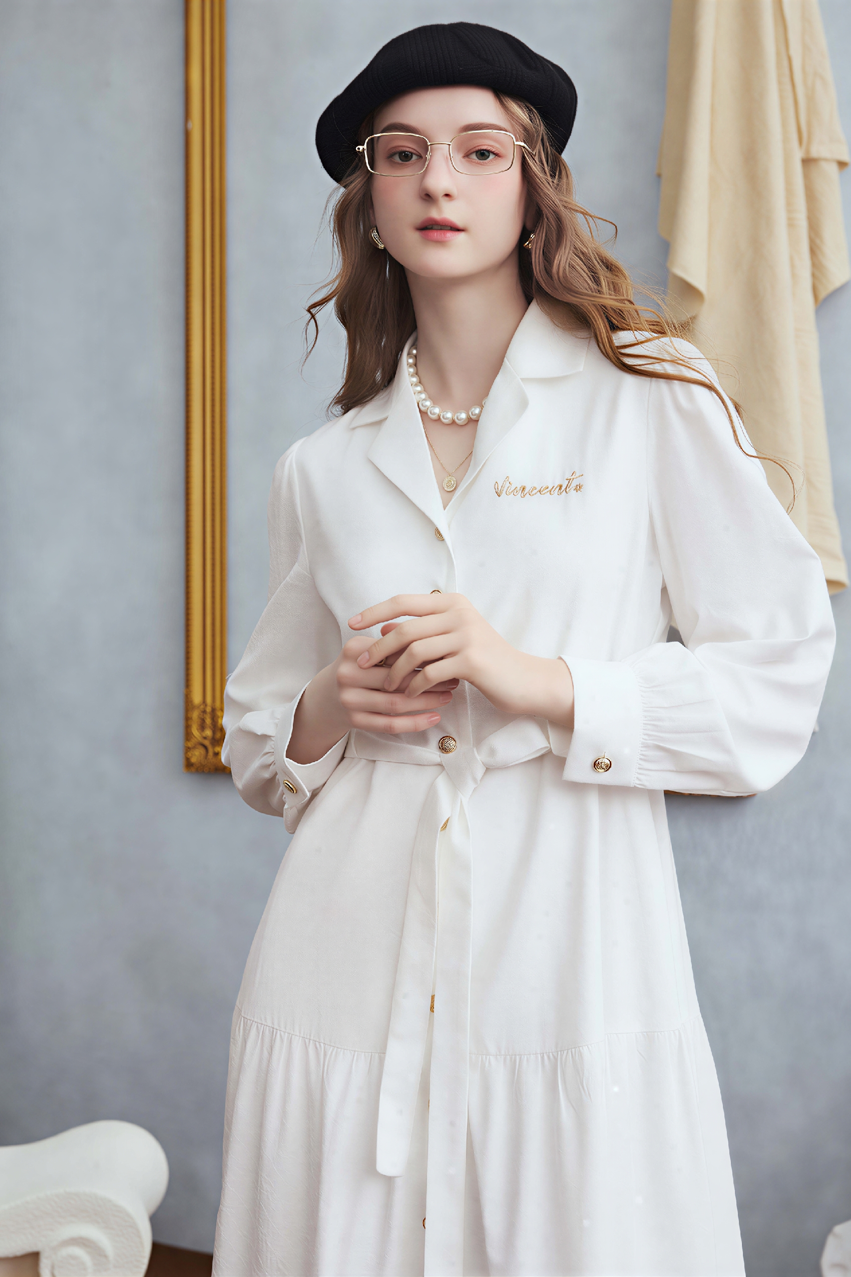Matisse-Inspired Letter Embroidered Shirt Dress | LYONSENS Women's Fashion