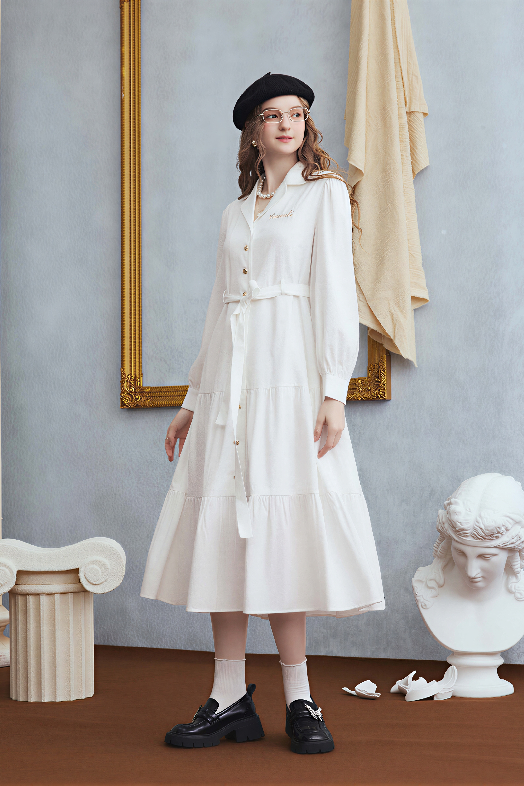 Matisse-Inspired Letter Embroidered Shirt Dress | LYONSENS Women's Fashion