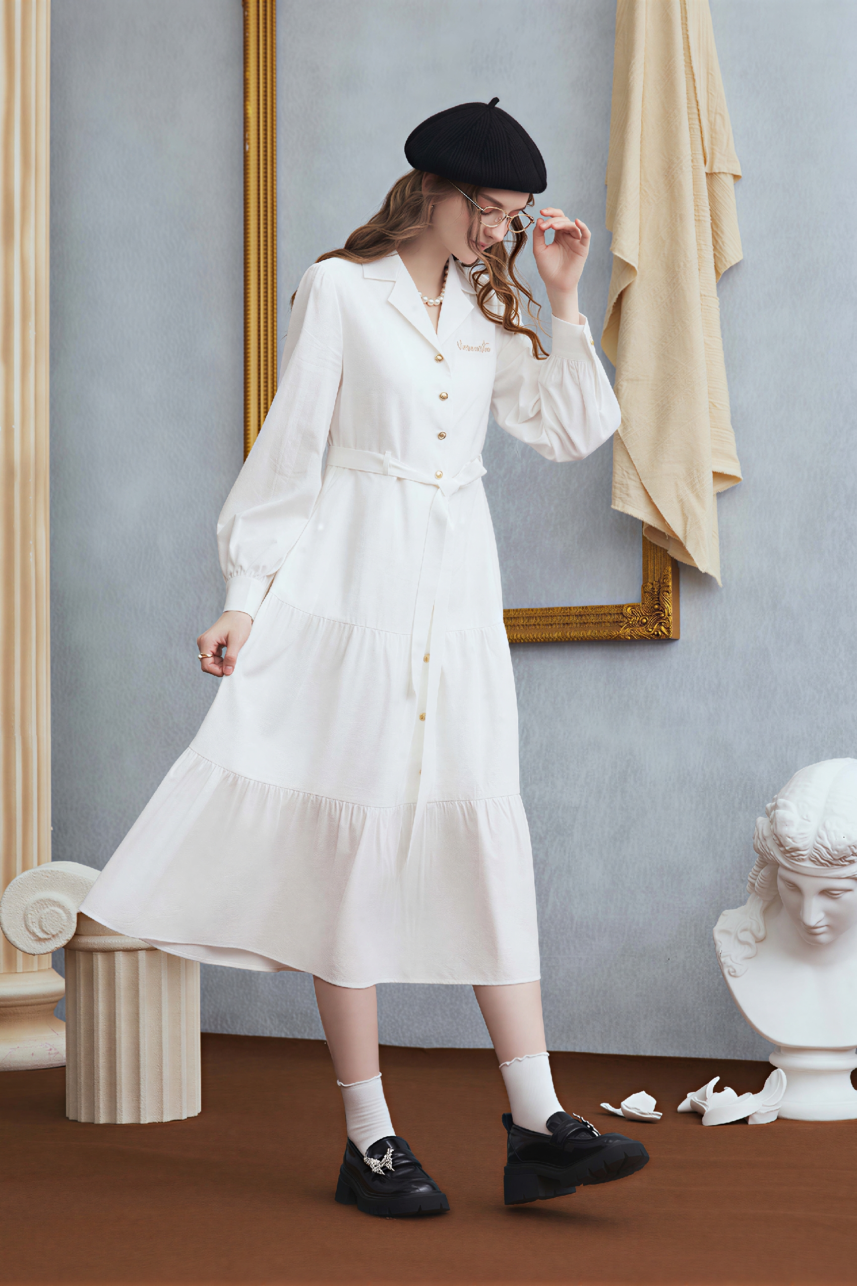 Matisse-Inspired Letter Embroidered Shirt Dress | LYONSENS Women's Fashion