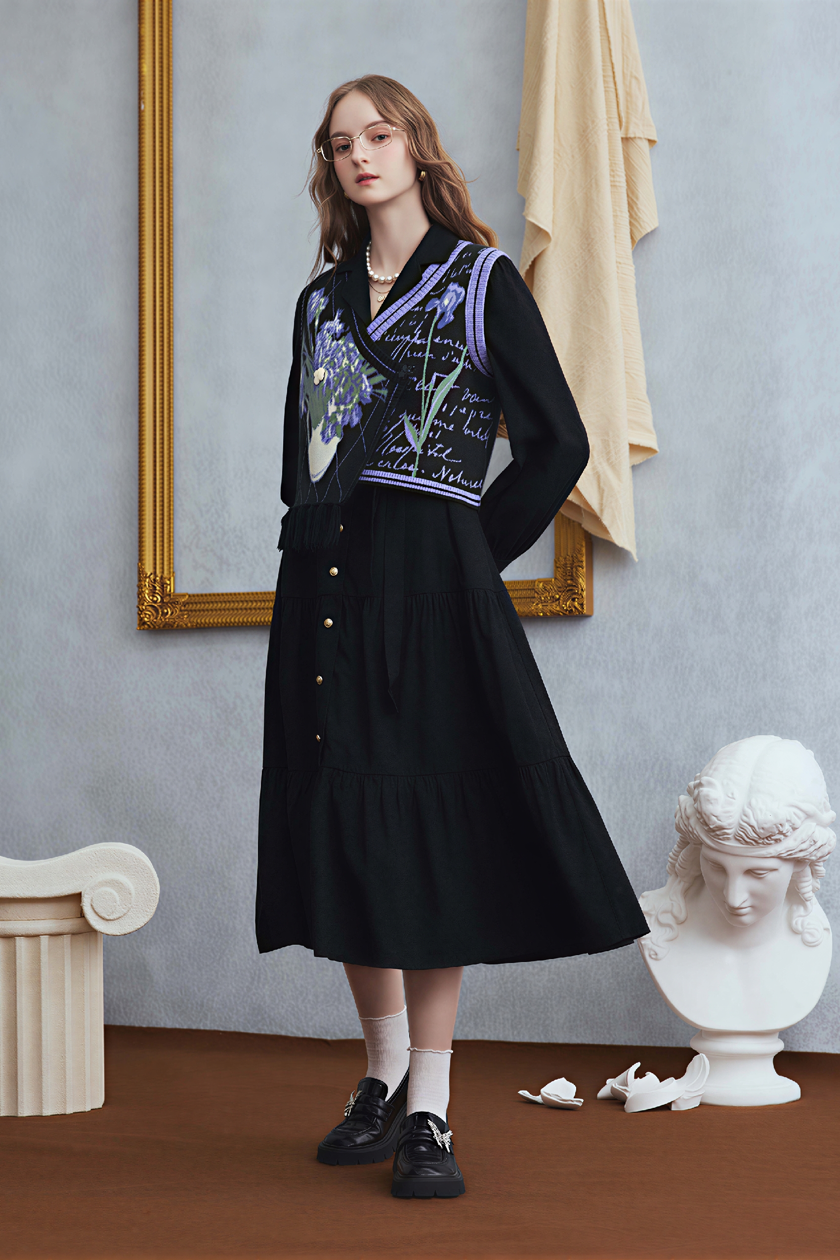 Matisse-Inspired Letter Embroidered Shirt Dress | LYONSENS Women's Fashion