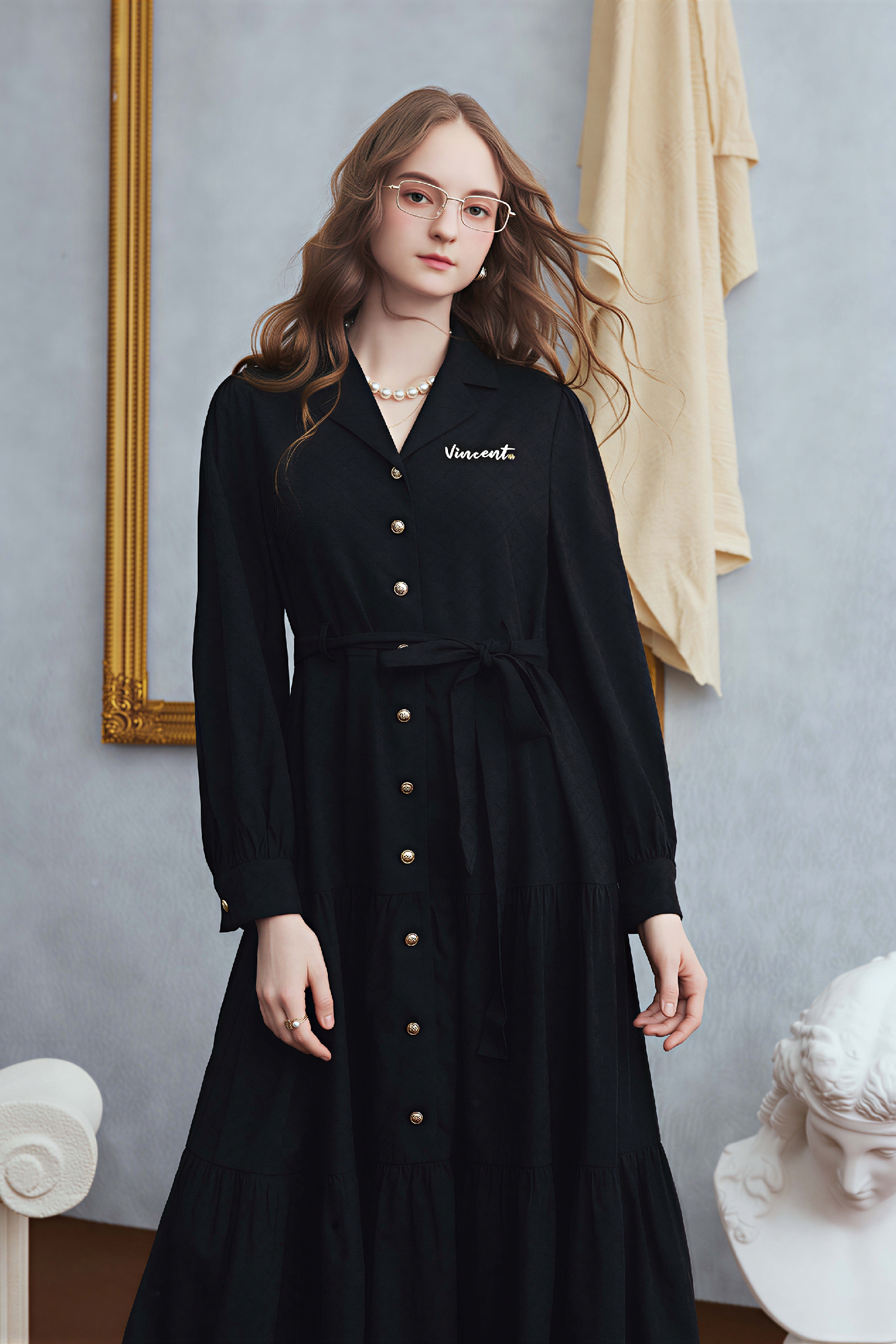 Matisse-Inspired Letter Embroidered Shirt Dress | LYONSENS Women's Fashion