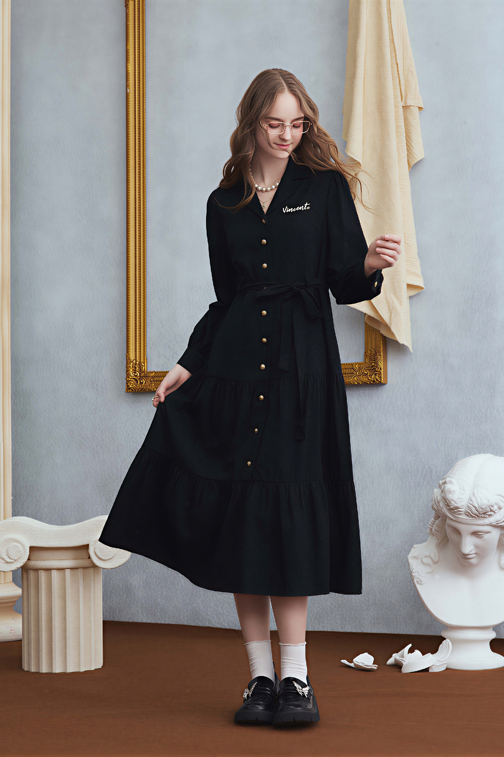 Matisse-Inspired Letter Embroidered Shirt Dress | LYONSENS Women's Fashion