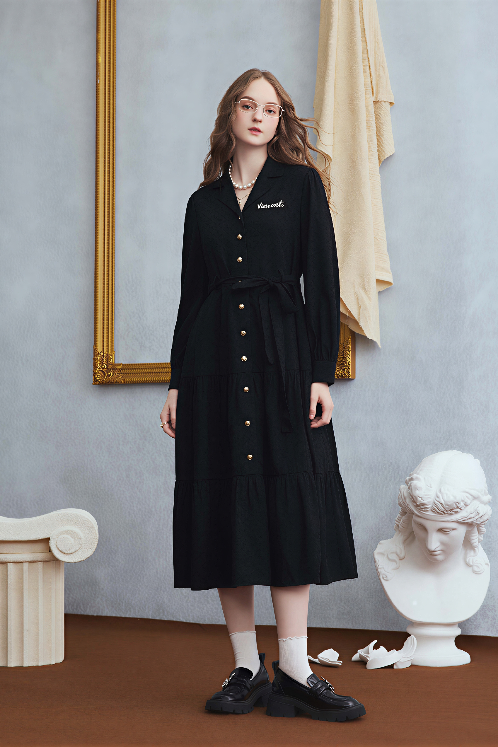 Matisse-Inspired Letter Embroidered Shirt Dress | LYONSENS Women's Fashion