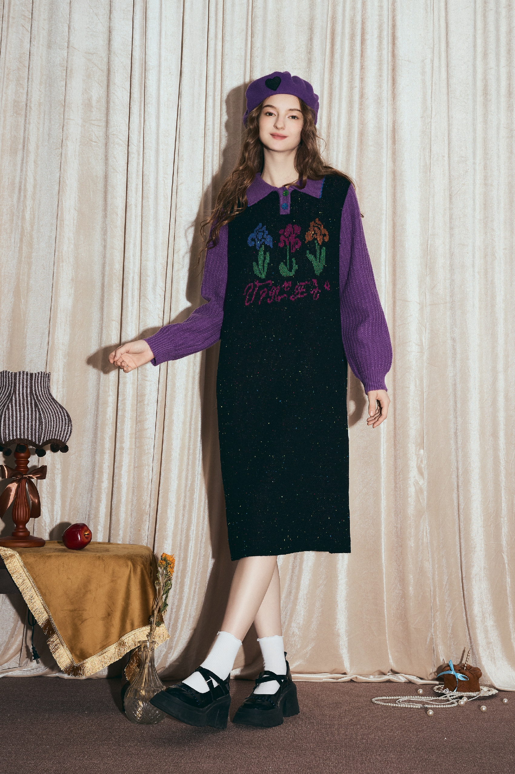 Color-blocked casual knit dress