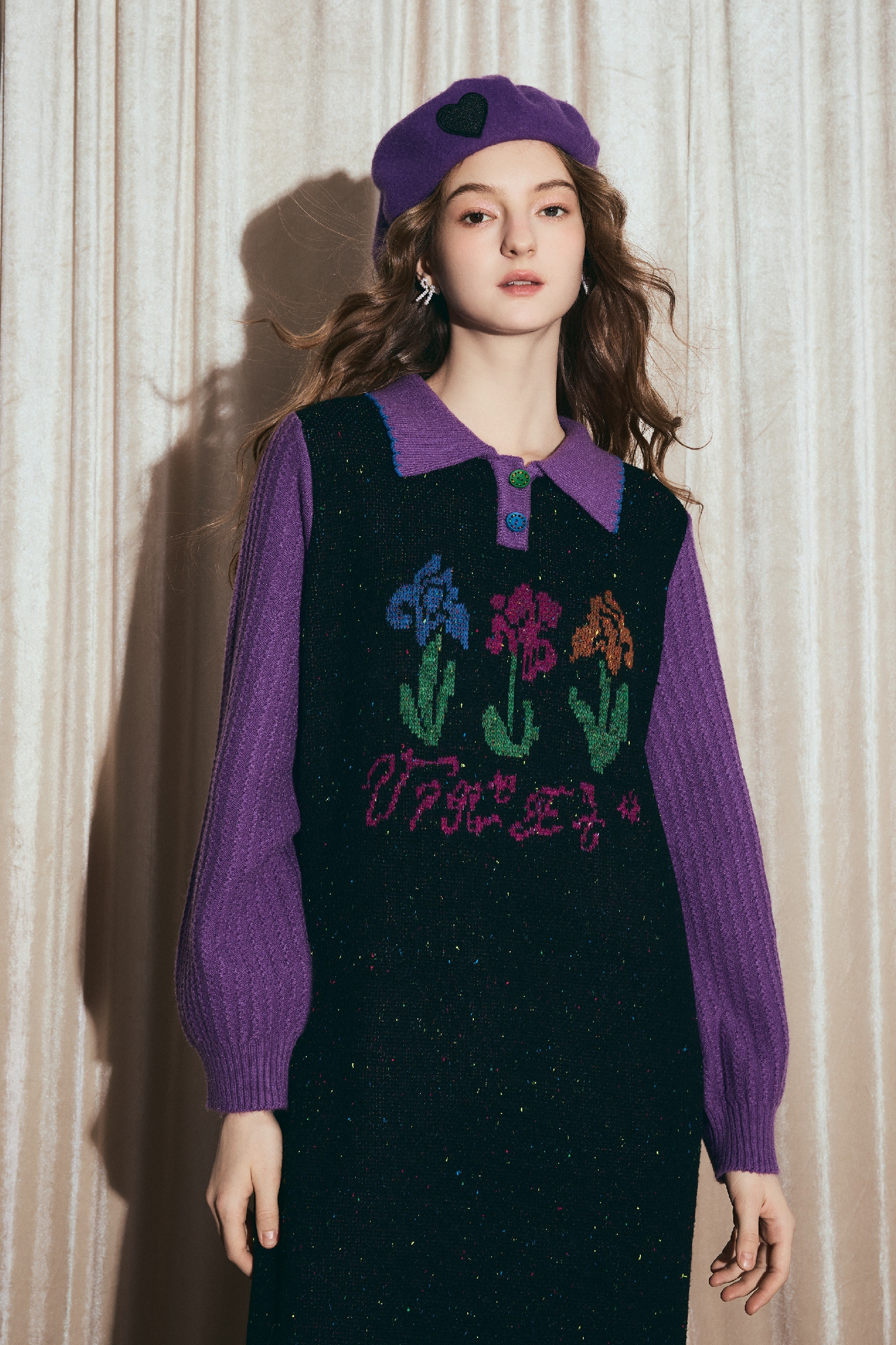 Color-blocked casual knit dress