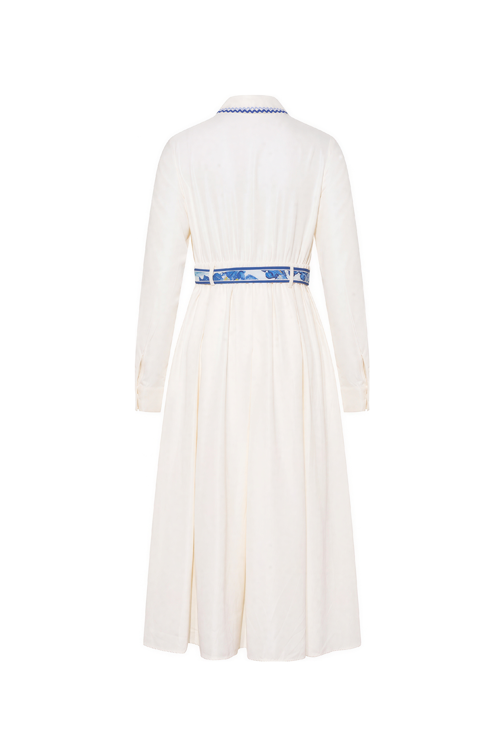 Printed Tie-Neck A-Line Long-Sleeve Dress