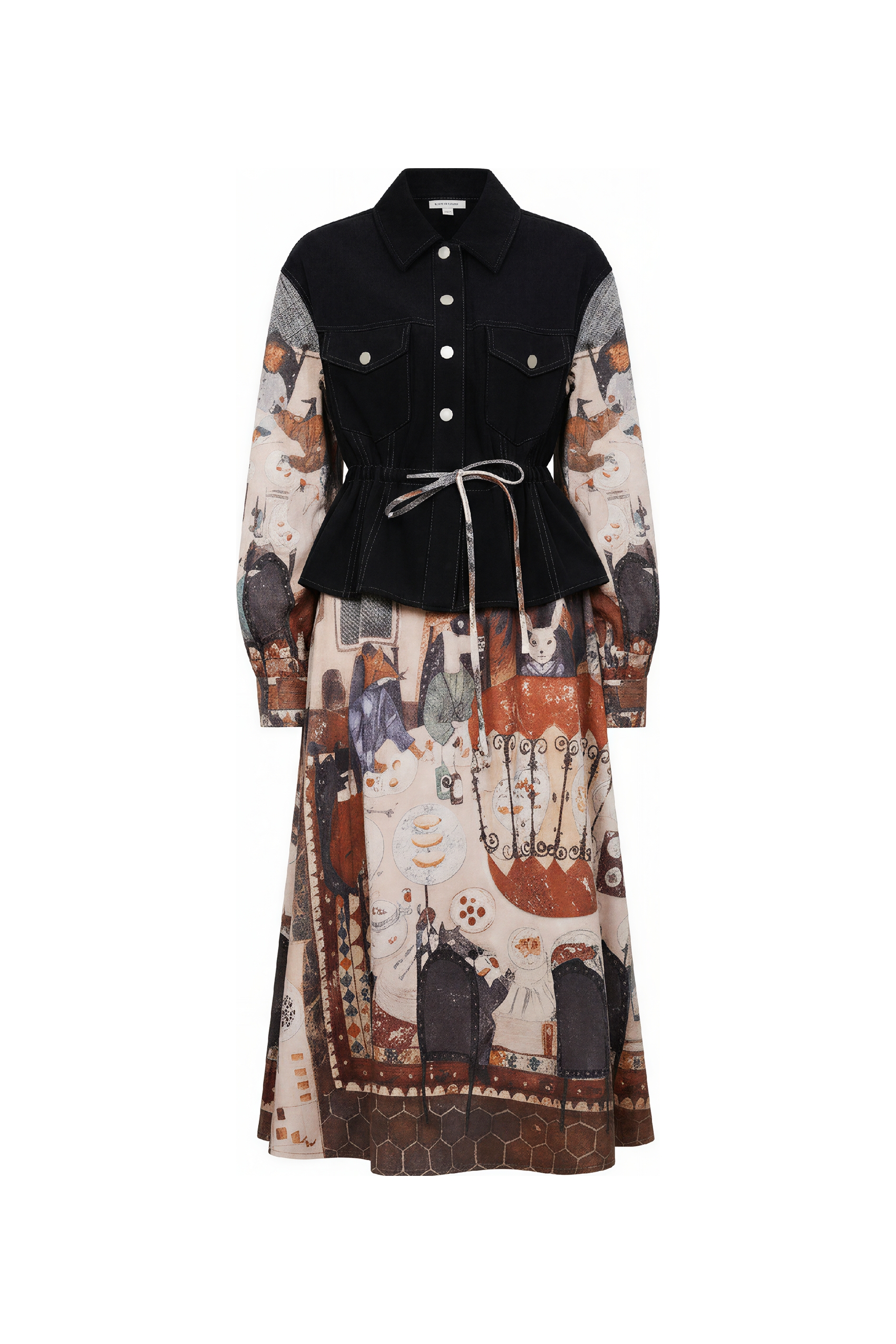 Vintage Faux Two-Piece Waist-Defined Dress