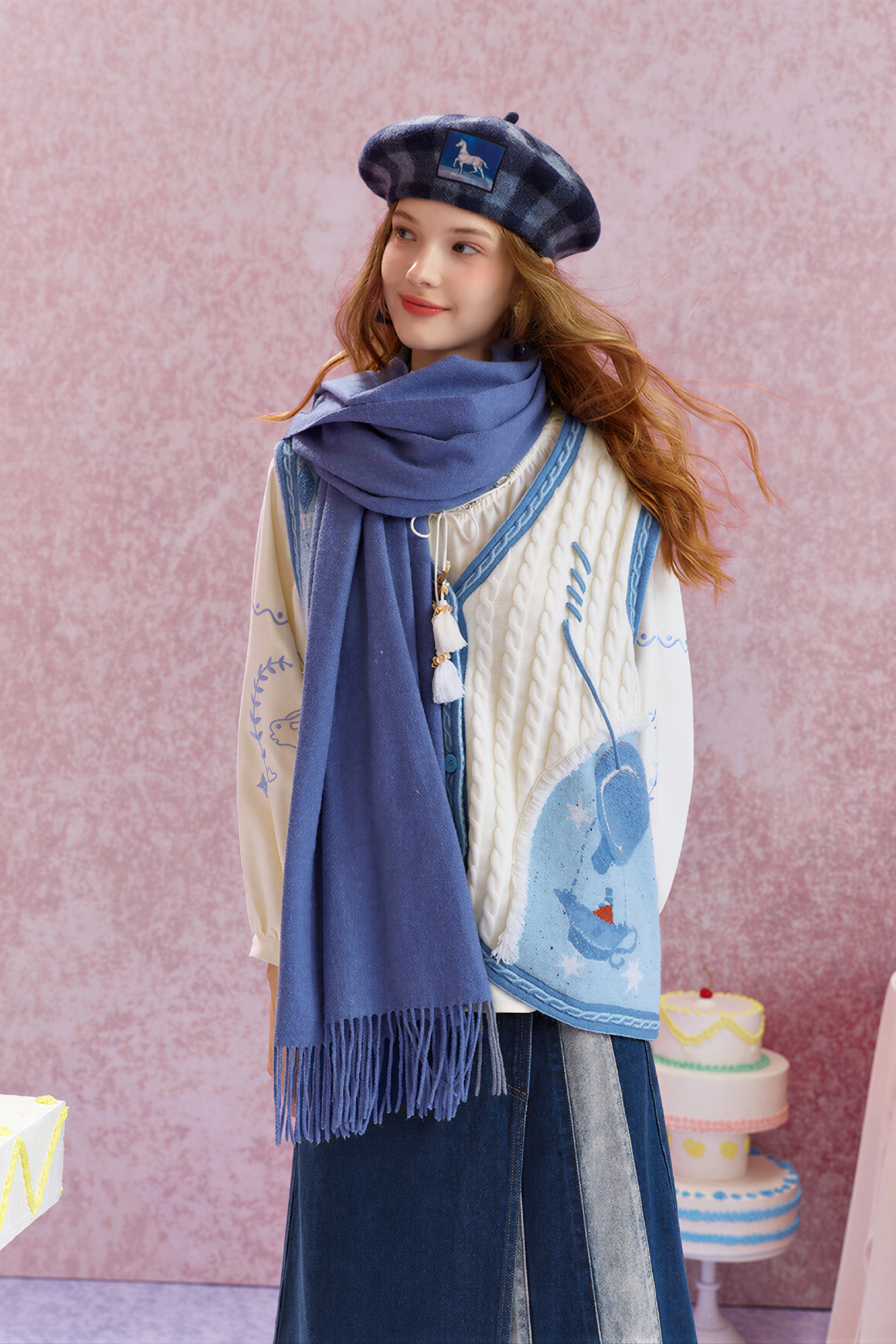 Forest-style V-neck knitted vest