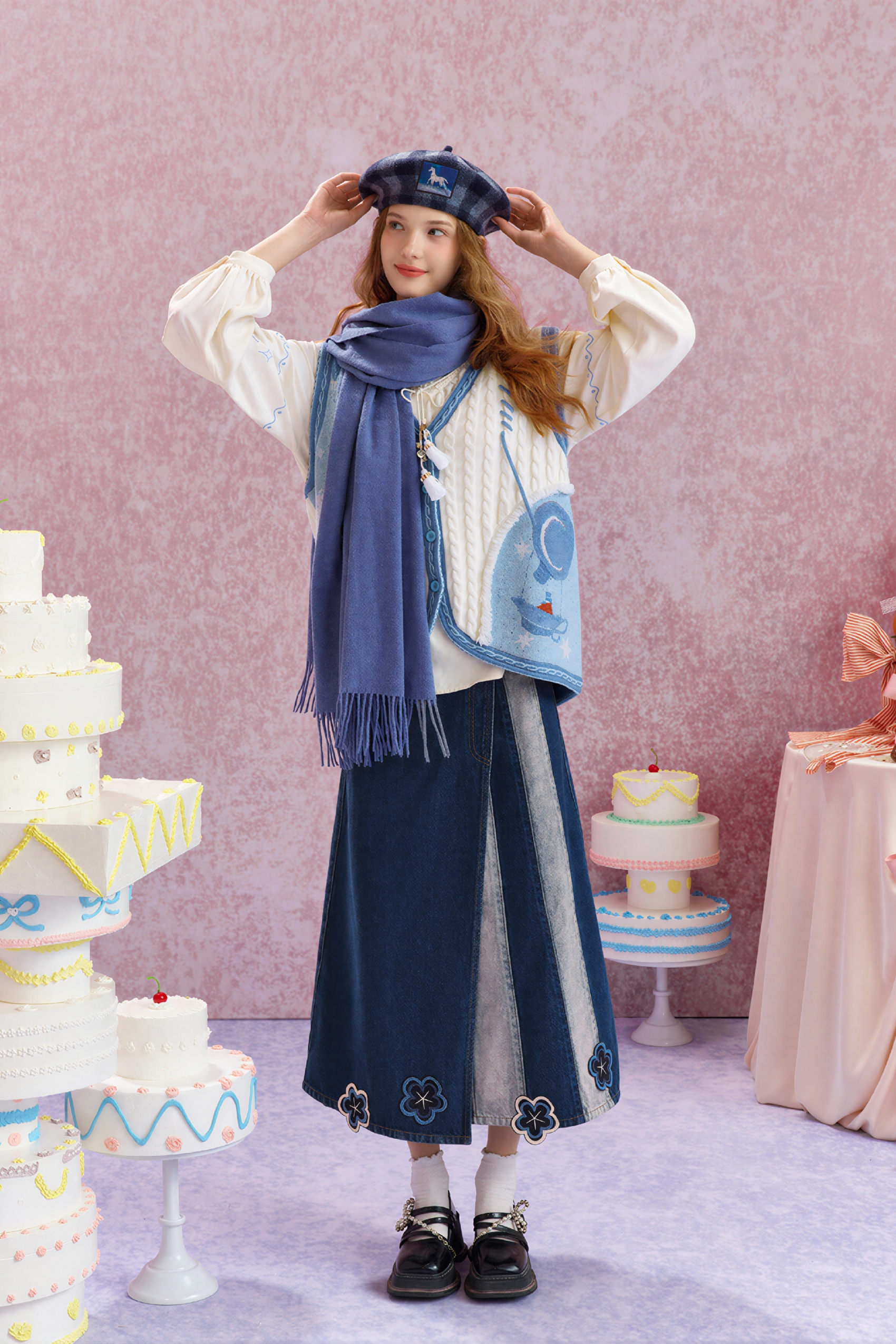 Forest-style V-neck knitted vest