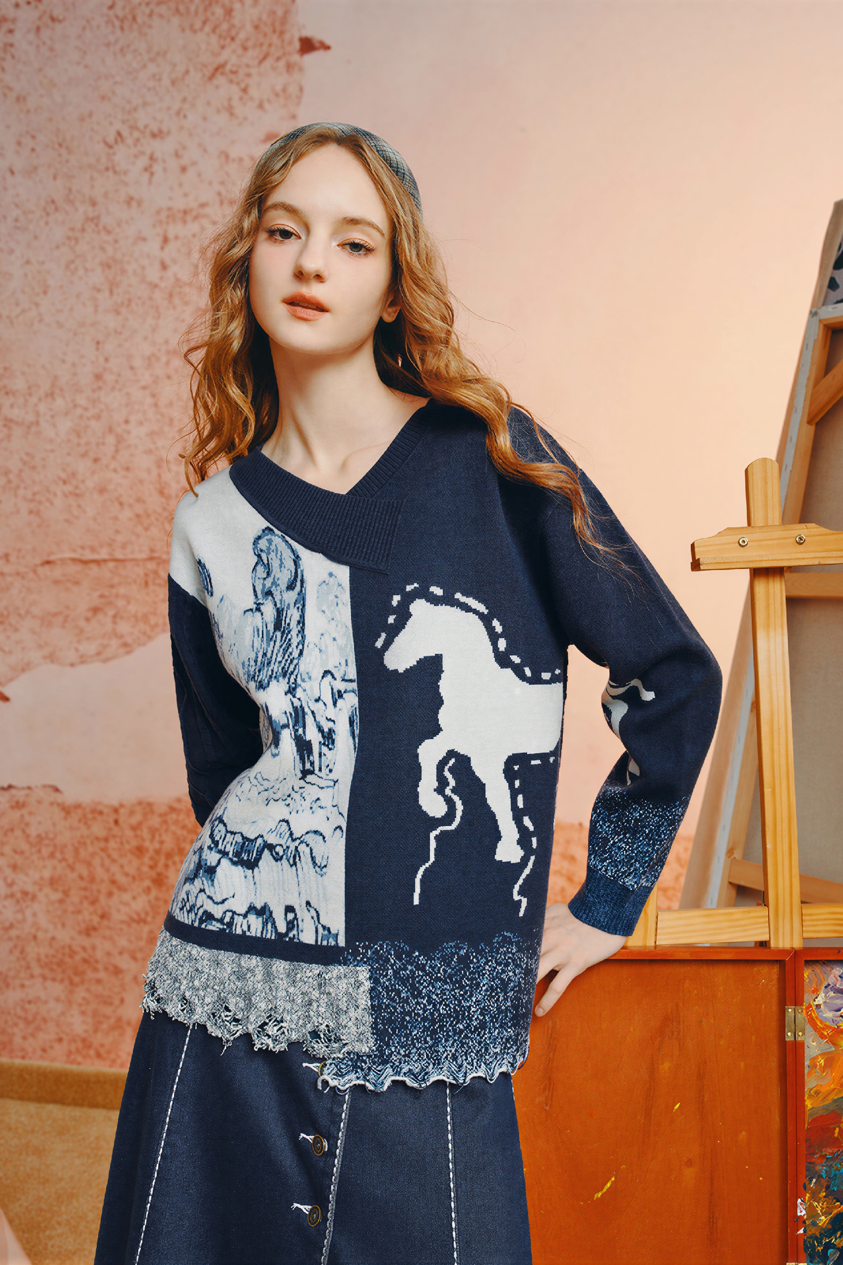 Van Gogh-Inspired Vintage Knit Sweater