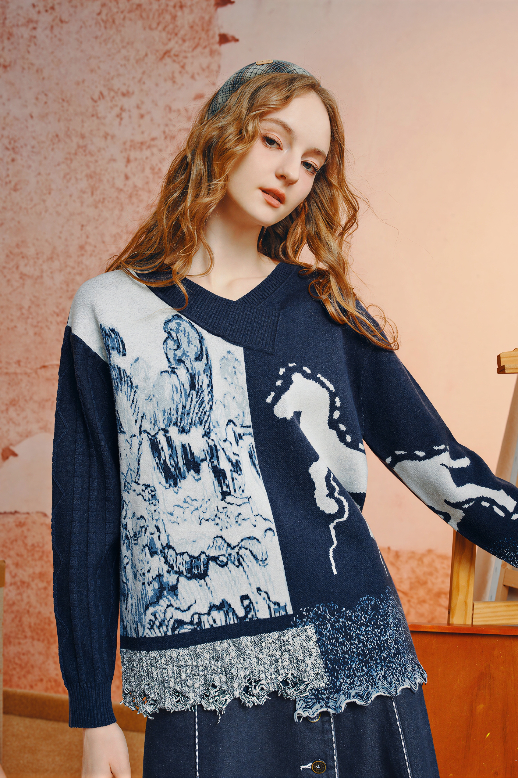 Van Gogh-Inspired Vintage Knit Sweater