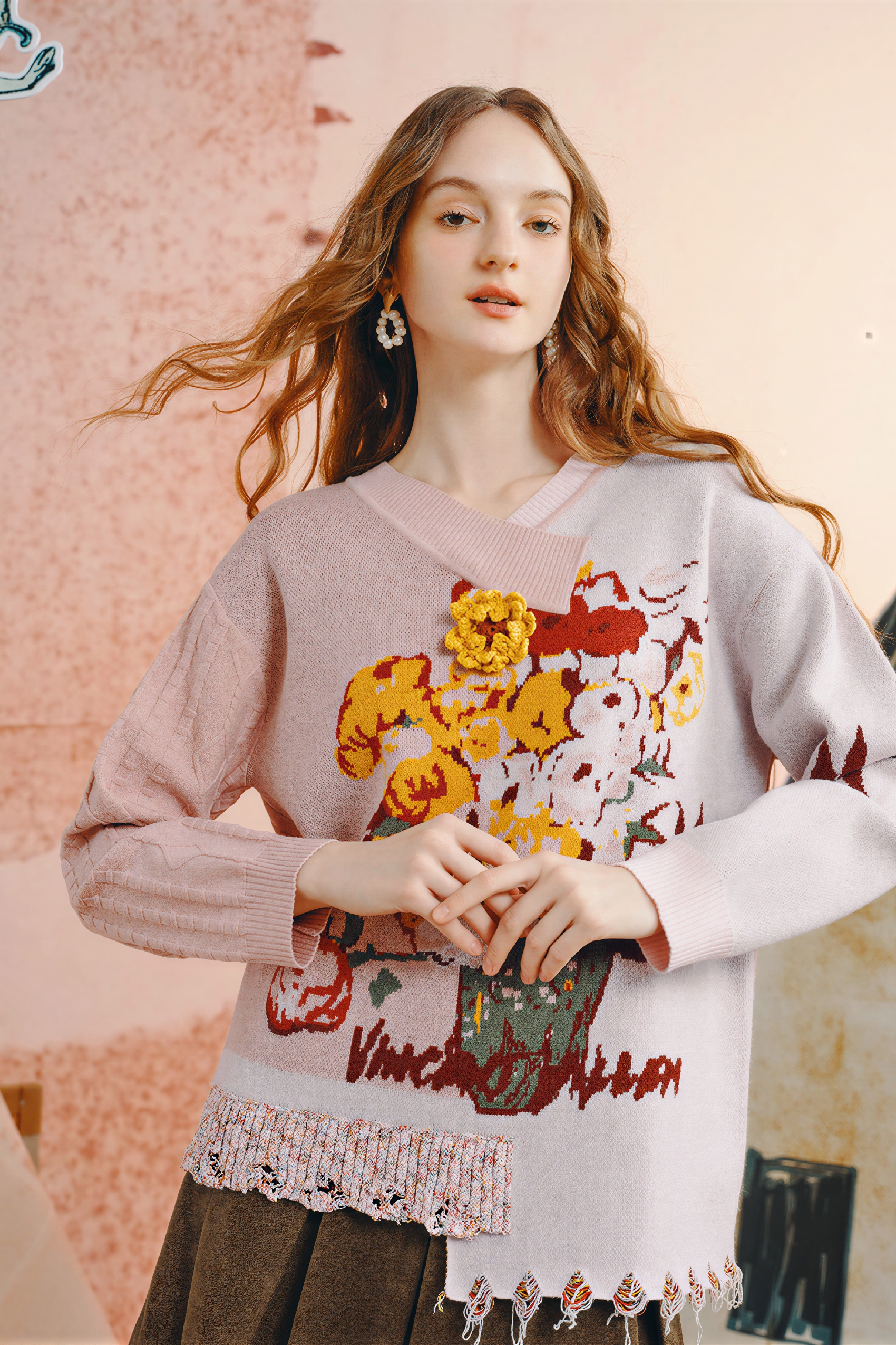 Van Gogh-Inspired Vintage Knit Sweater