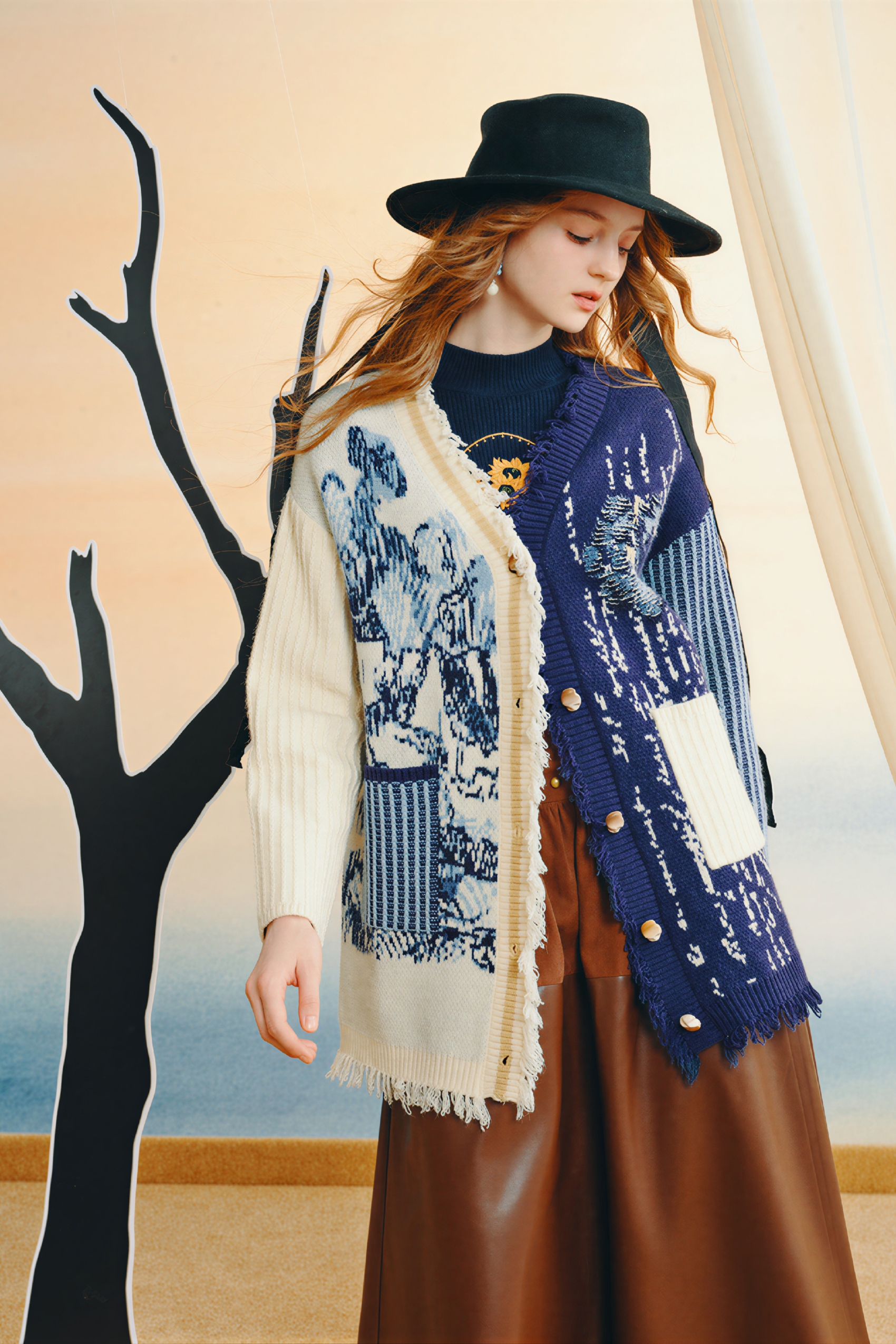 Blue cardigan knit sweater