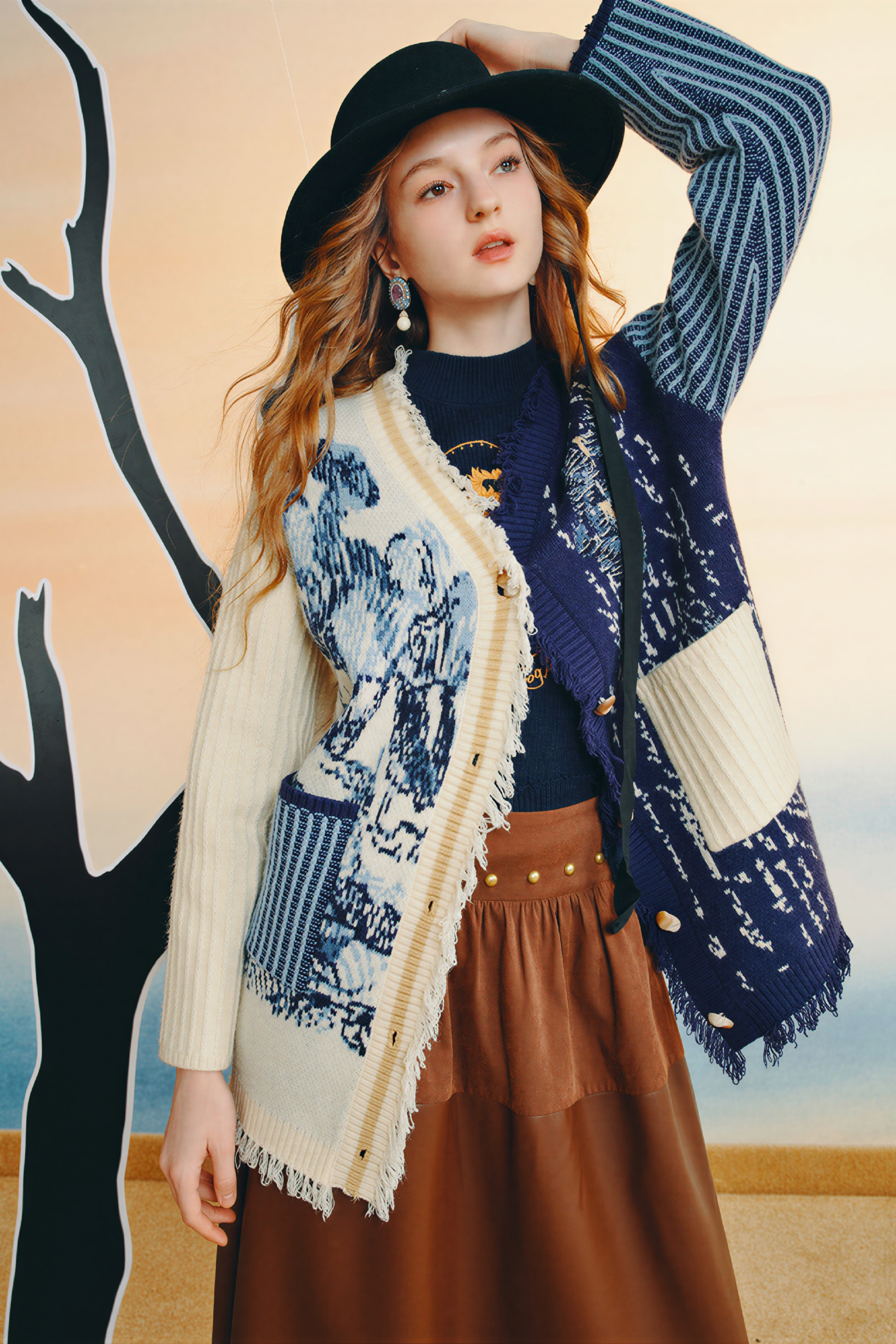 Blue cardigan knit sweater