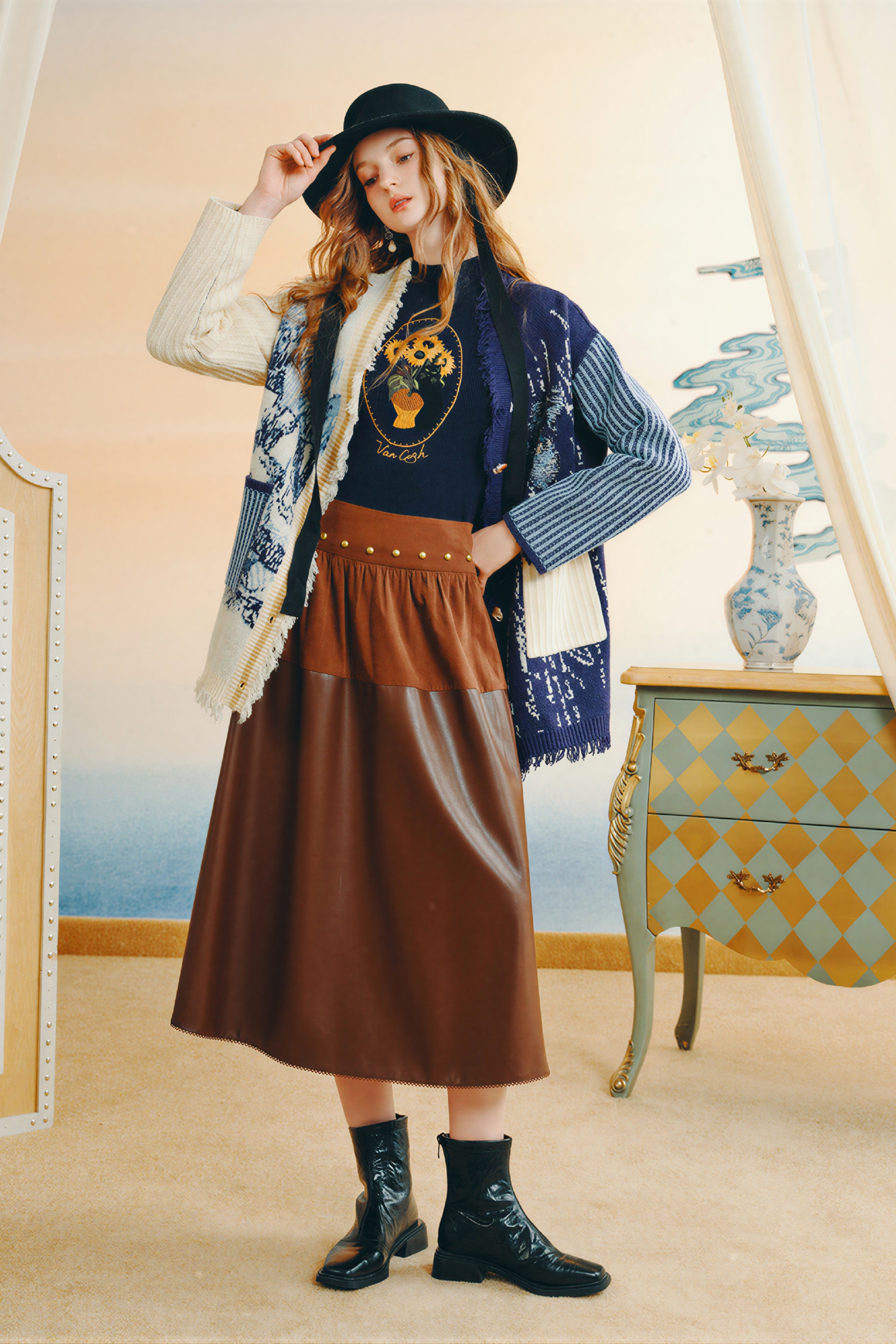 Blue cardigan knit sweater