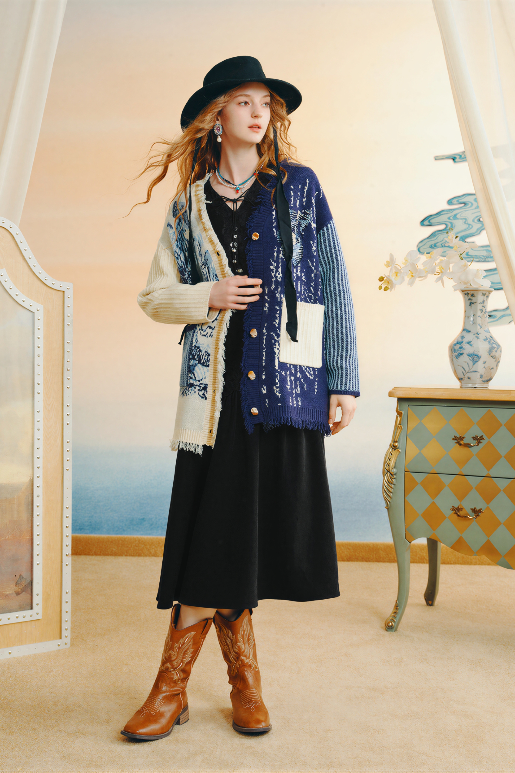 Blue cardigan knit sweater