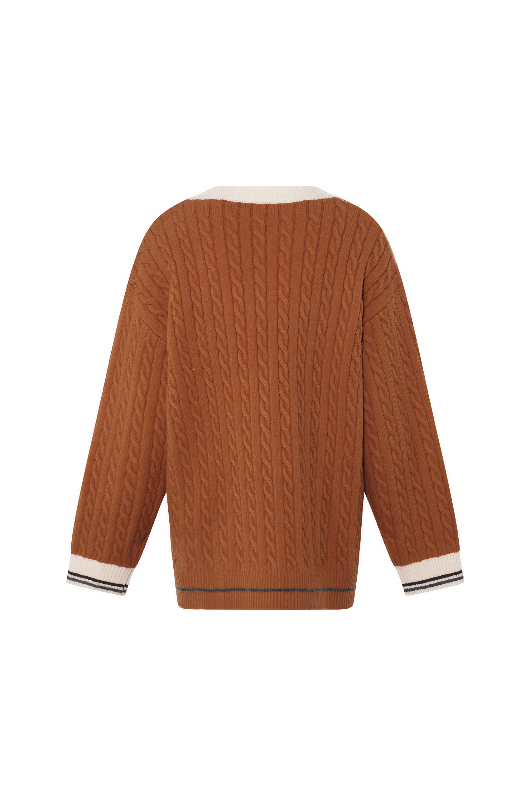 Jacquard blue V-neck knitted cardigan