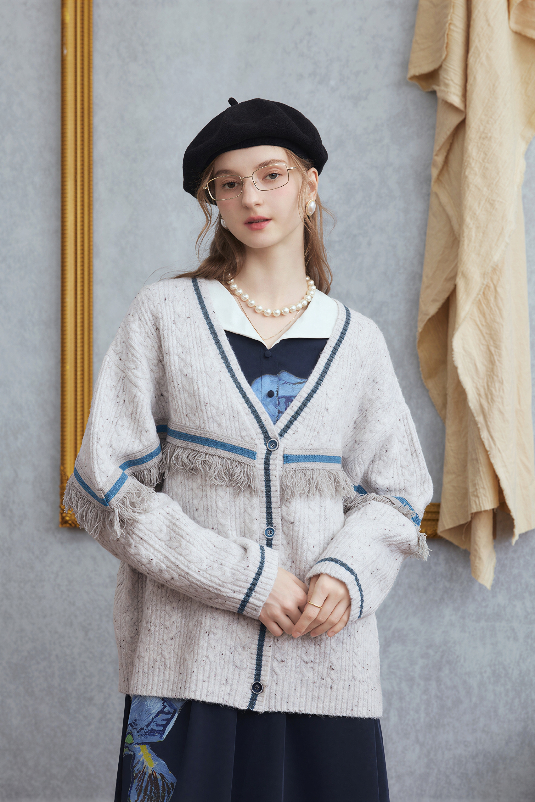 Van Gogh-Inspired Fair Isle Relaxed Knit Cardigan