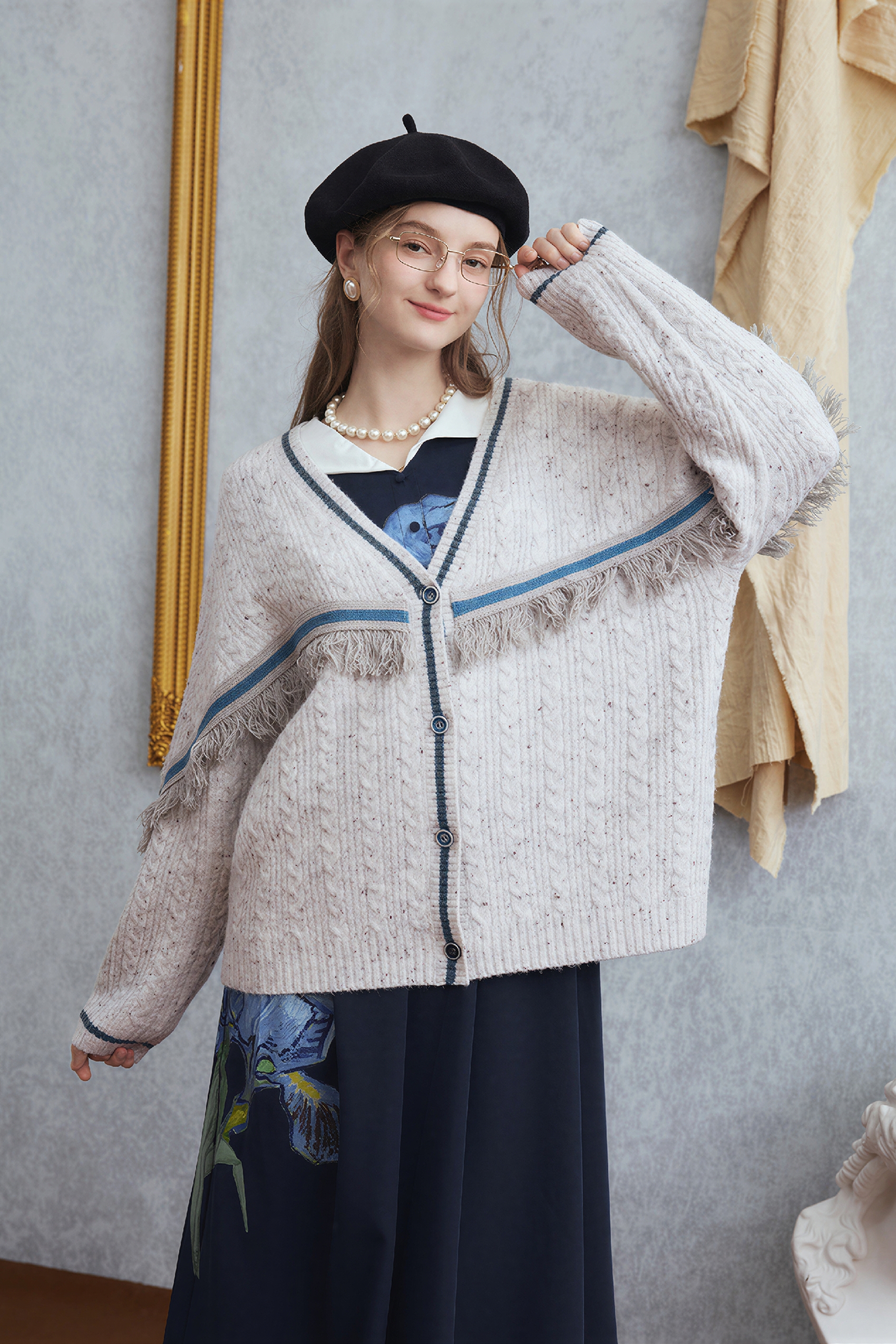 Van Gogh-Inspired Fair Isle Relaxed Knit Cardigan