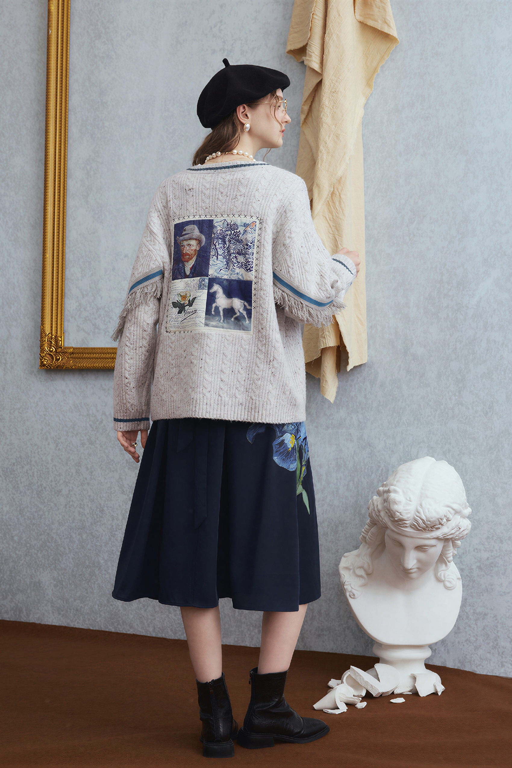 Van Gogh-Inspired Fair Isle Relaxed Knit Cardigan