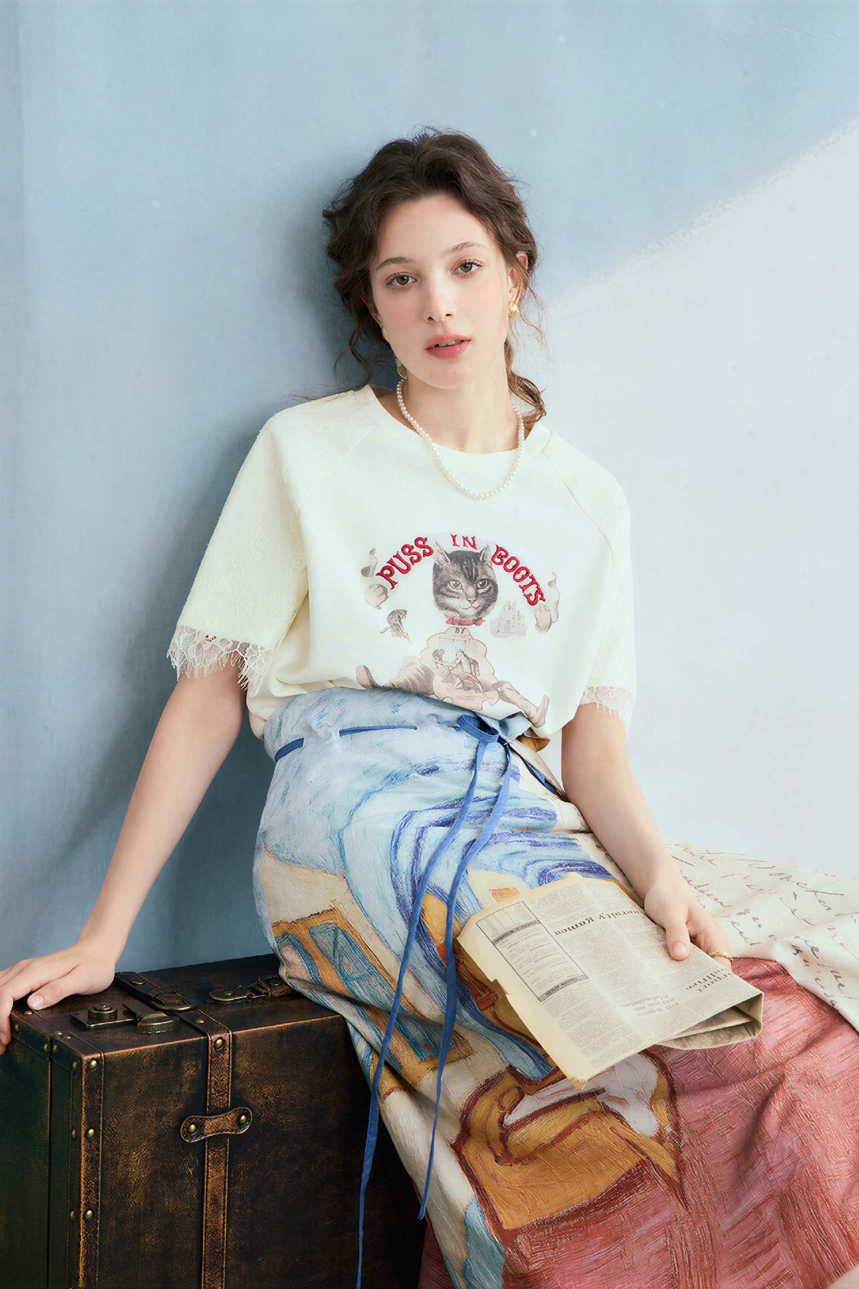 Lace Patchwork Printed Relaxed T-Shirt