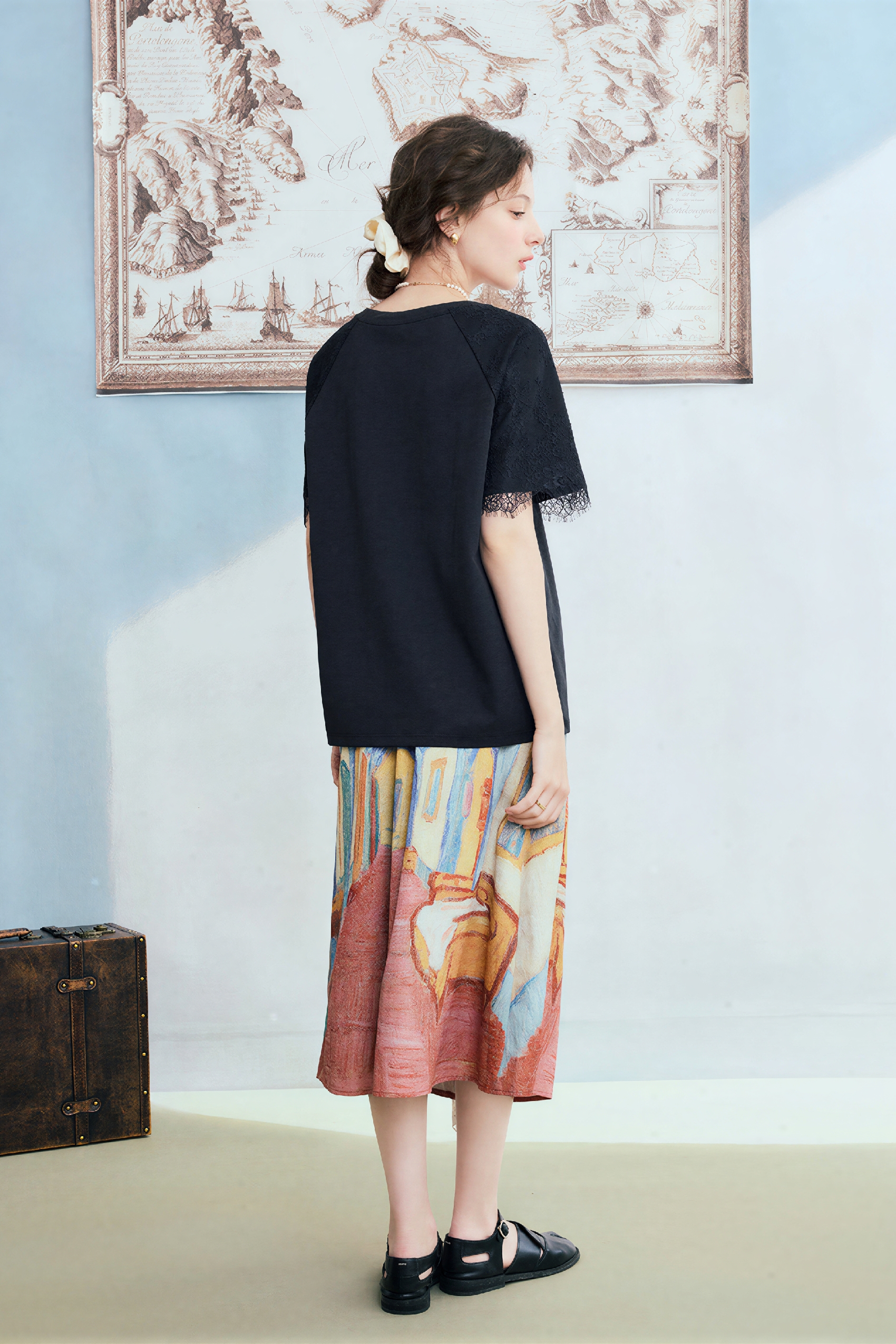 Lace Patchwork Printed Relaxed T-Shirt