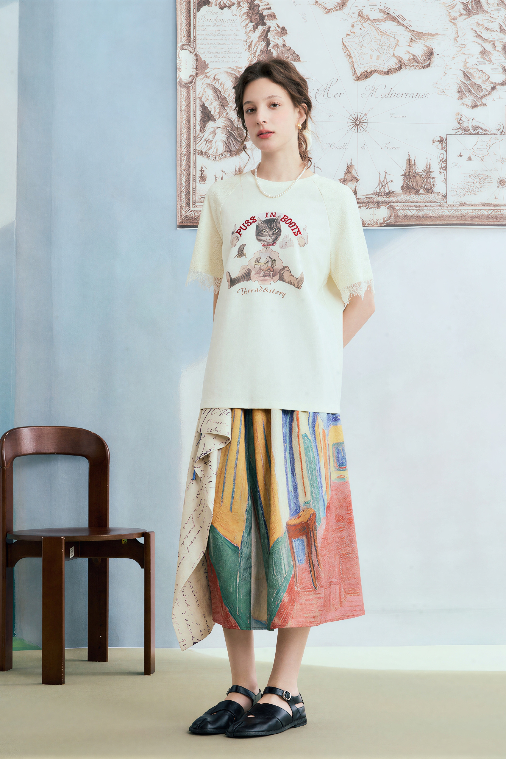 Lace Patchwork Printed Relaxed T-Shirt