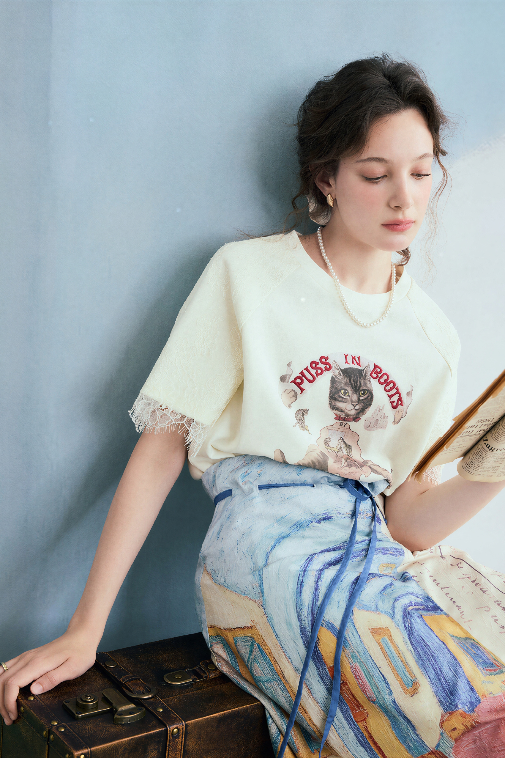 Lace Patchwork Printed Relaxed T-Shirt