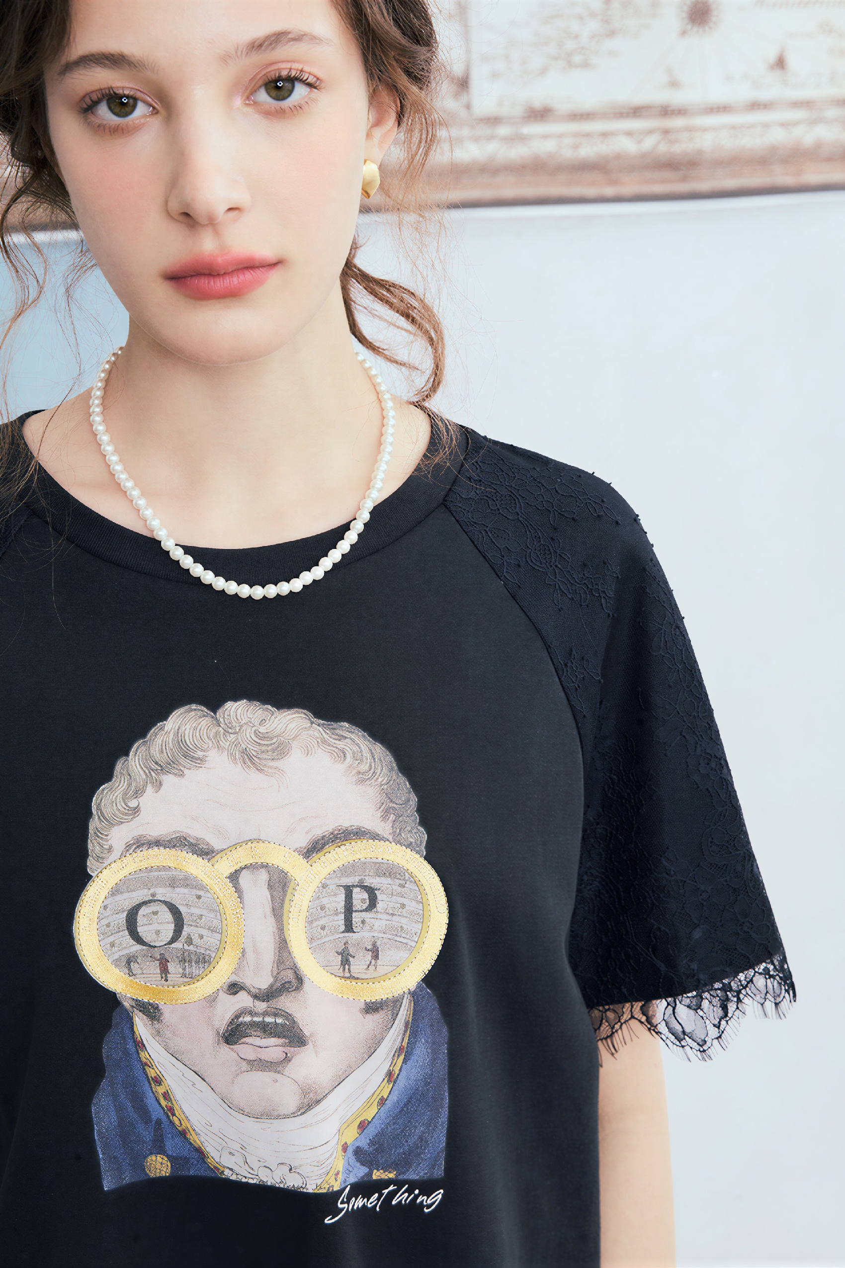 Lace Patchwork Printed Relaxed T-Shirt